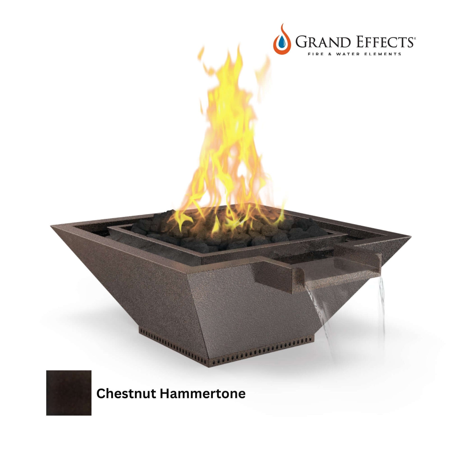 Grand Effects Square Corinthian Fire & Water Bowl in Chestnut Hammertone - Artisan Series by Discount Pool Mart DPM.