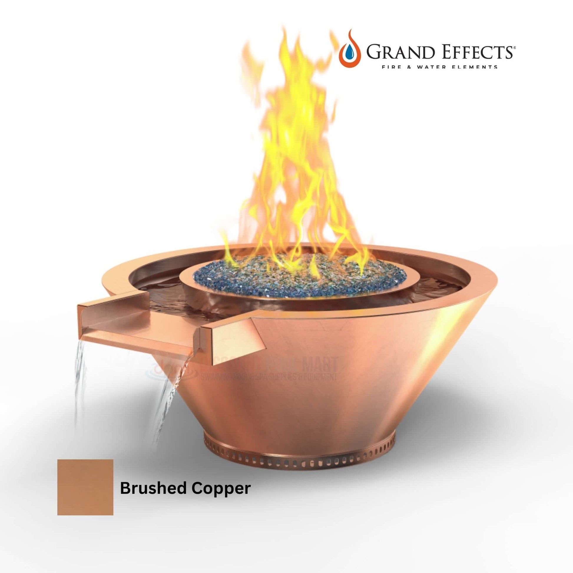 Grand Effects Round Essex Fire & Water Bowl Artisan Series in Brushed Copper SKU: DPM. Luxury outdoor feature.