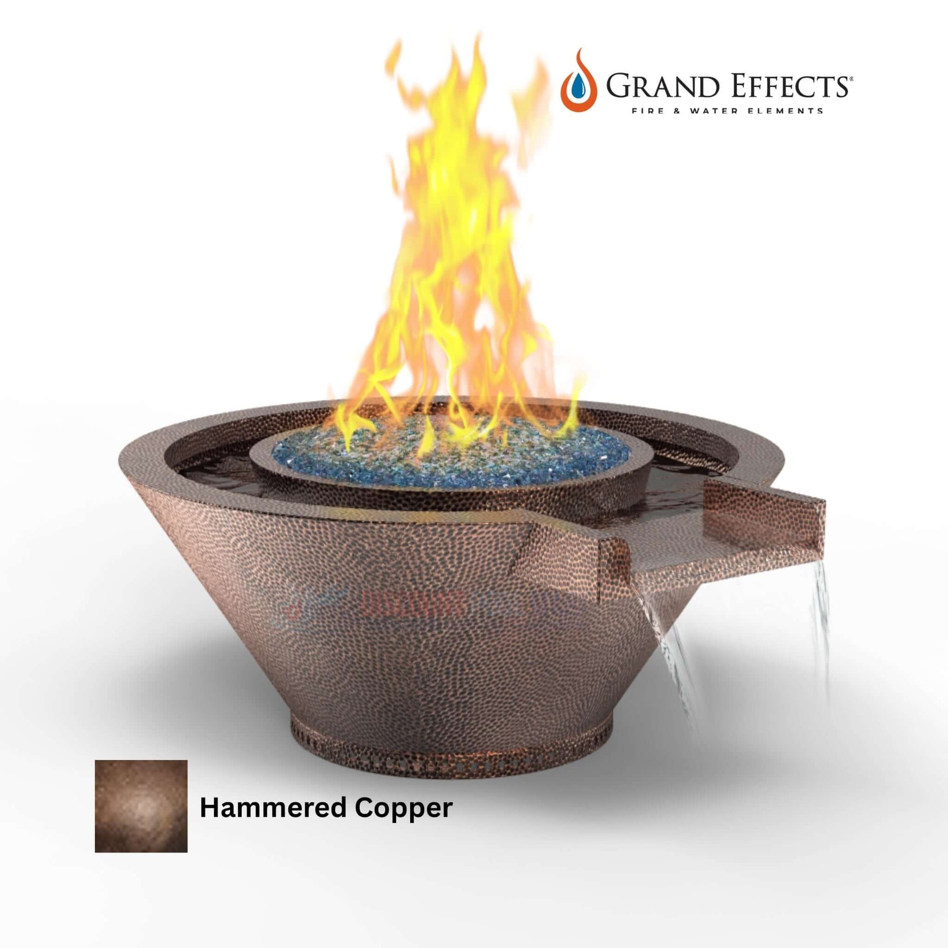 Grand Effects Oil Rubbed Round Essex Fire & Water Bowl Hammered Copper DPM SKU#12345 - Elegant outdoor feature by Discount Pool Mart.
