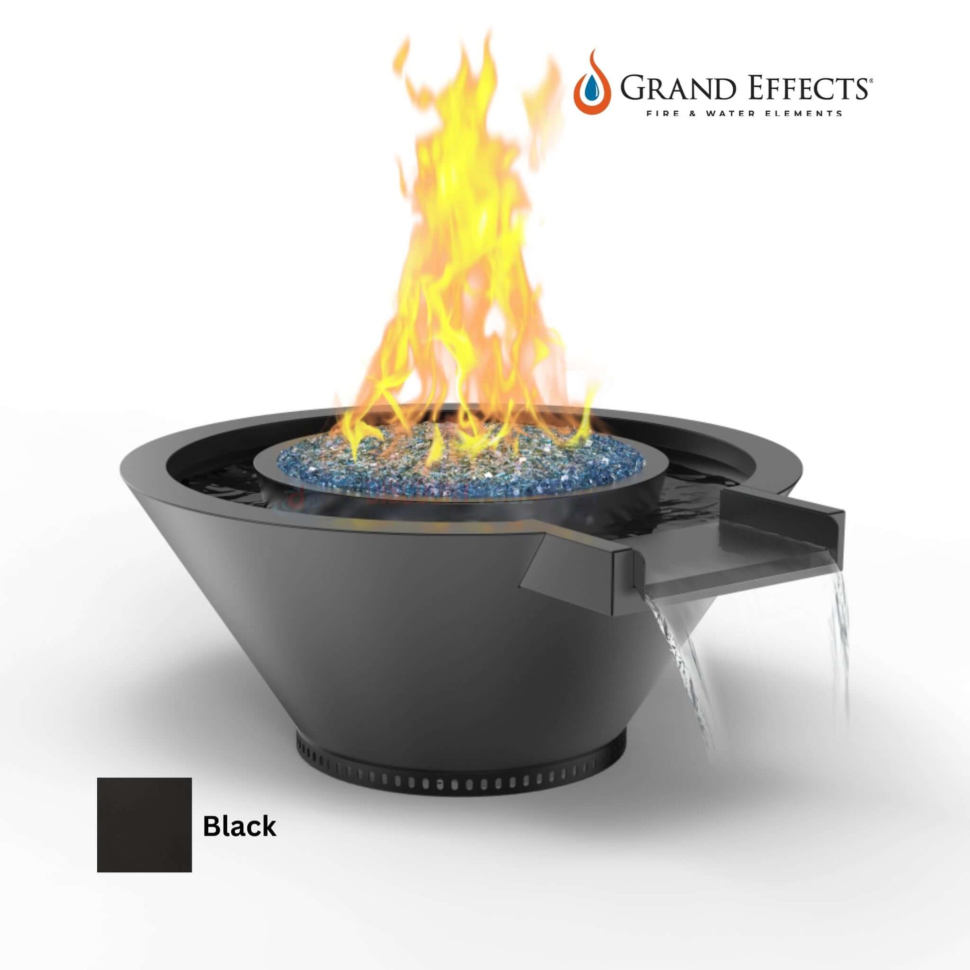 Grand Effects Round Essex Fire & Water Bowl in Black, DPM, Artisan Series, SKU: 12345, luxurious outdoor feature.