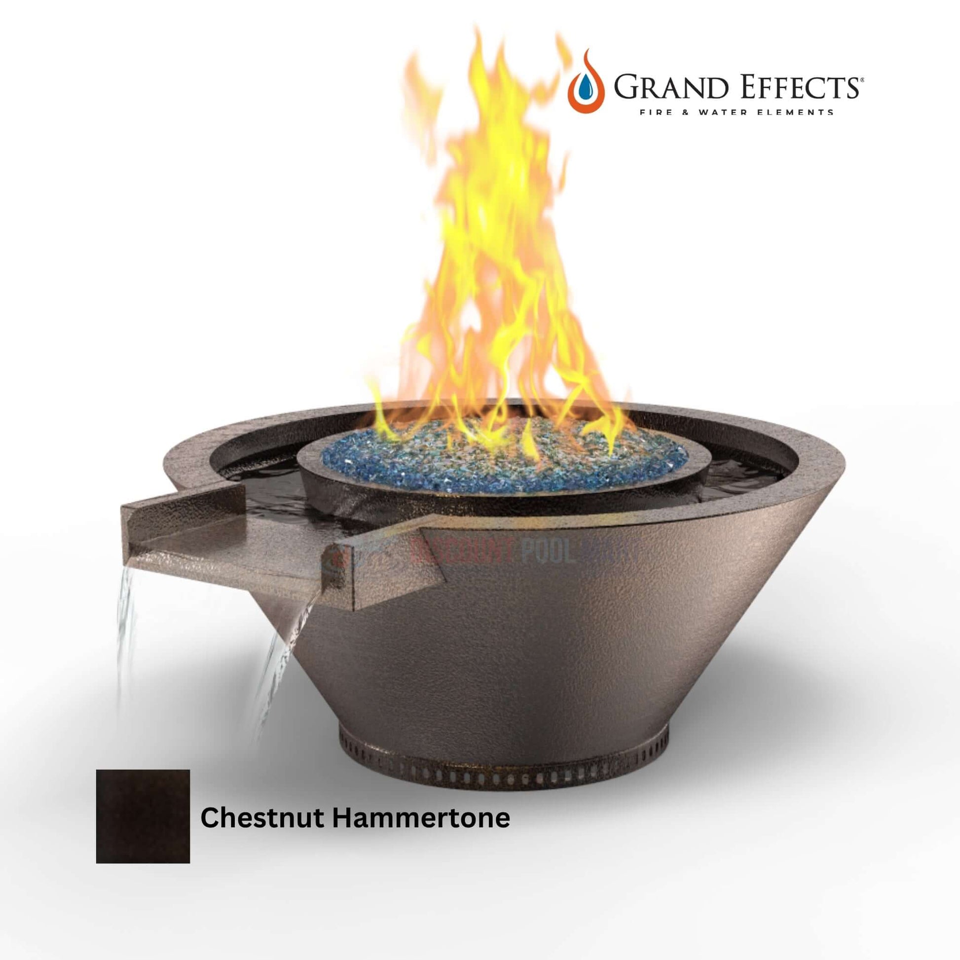 Grand Effects Round Essex Fire & Water Bowl in Chestnut Hammertone, DPM SKU - Discount Pool Mart.