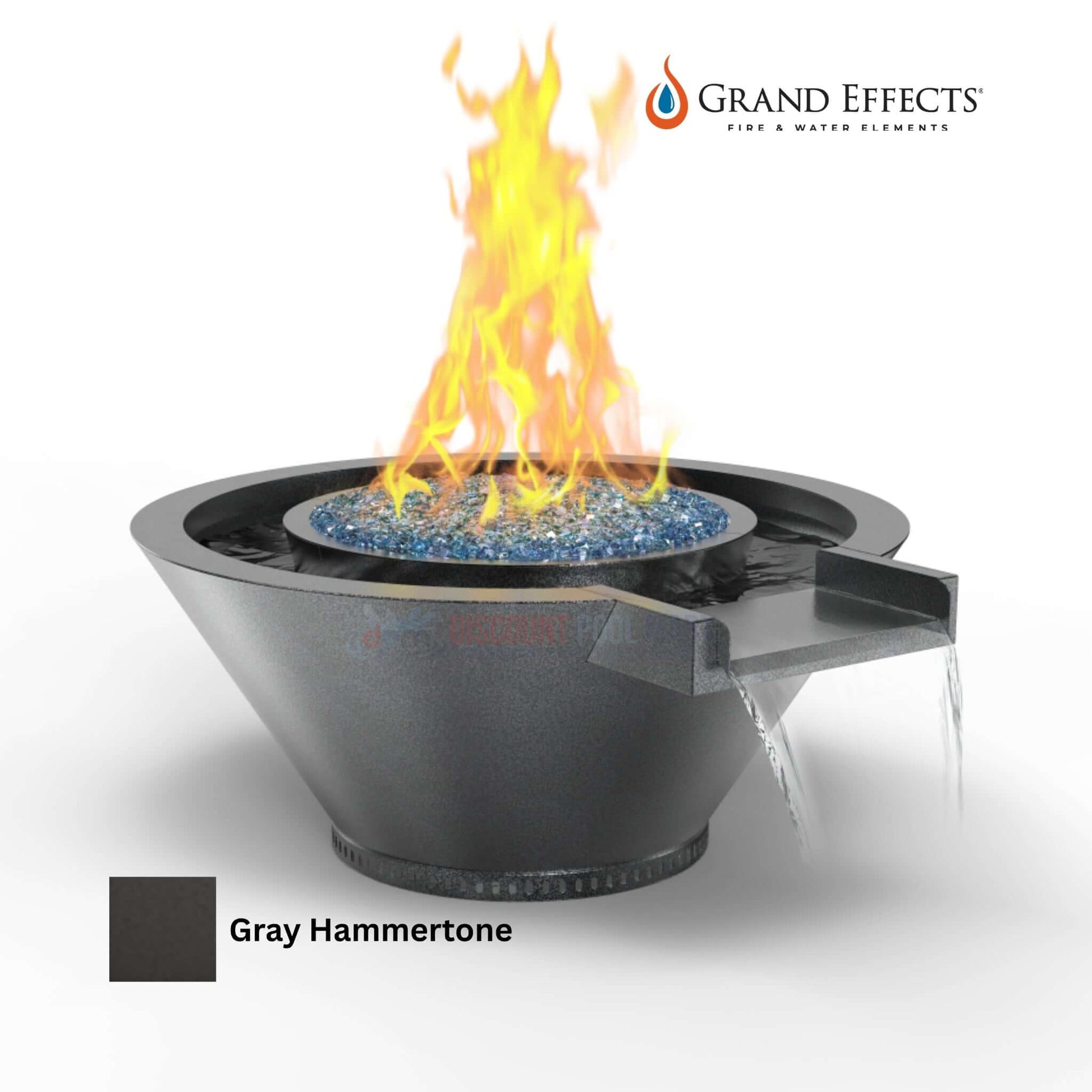Grand Effects Round Essex Fire & Water Bowl in Gray Hammertone DPM SKU: 123456 for outdoor luxury.