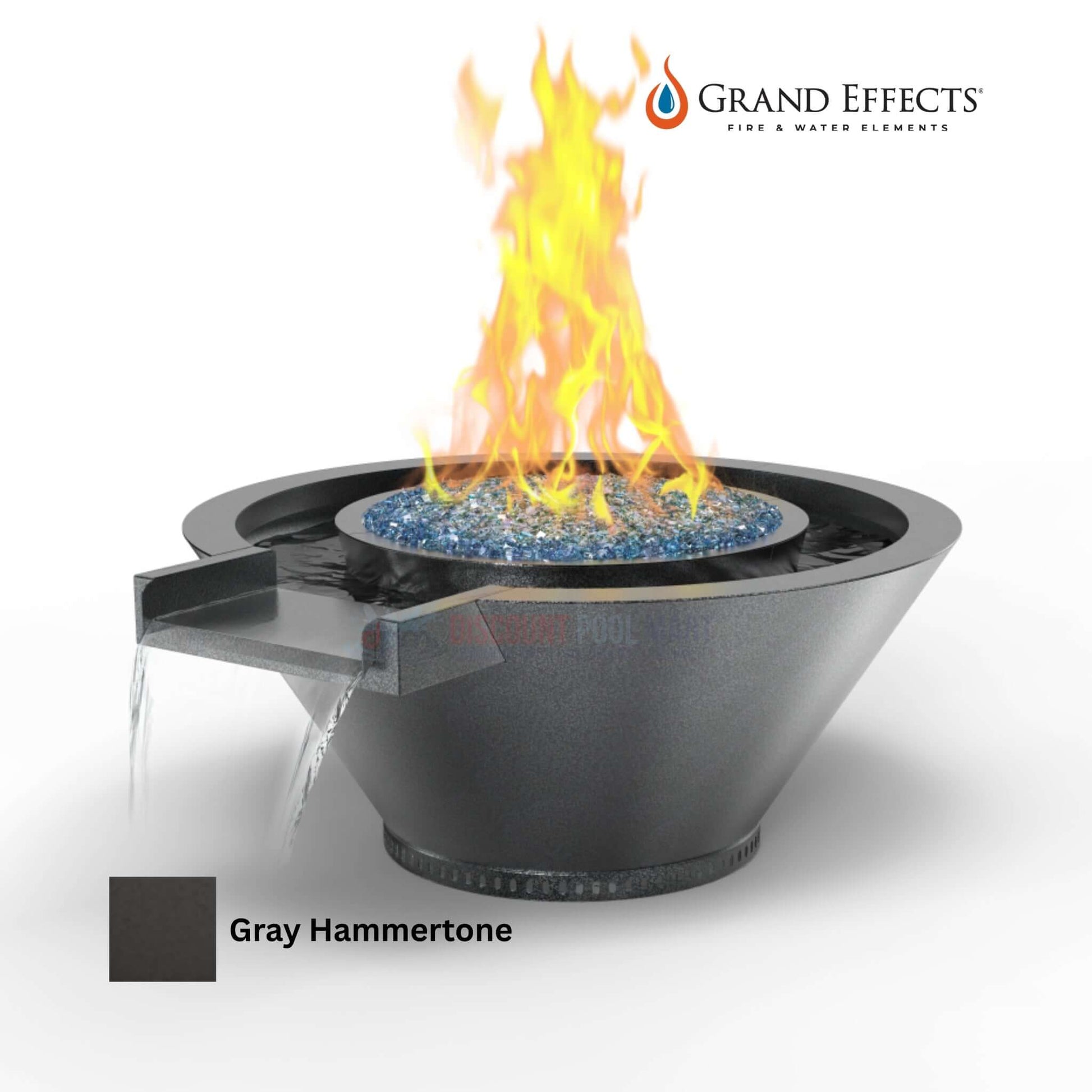 Grand Effects Round Essex Fire & Water Bowl in Gray Hammertone DPM SKU, Outdoor Fire Feature