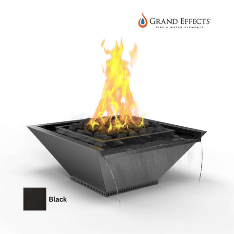 Grand Effects Square Corinthian Fire & Water Bowl in Black from Discount Pool Mart DPM, artisan seamless design with flames.