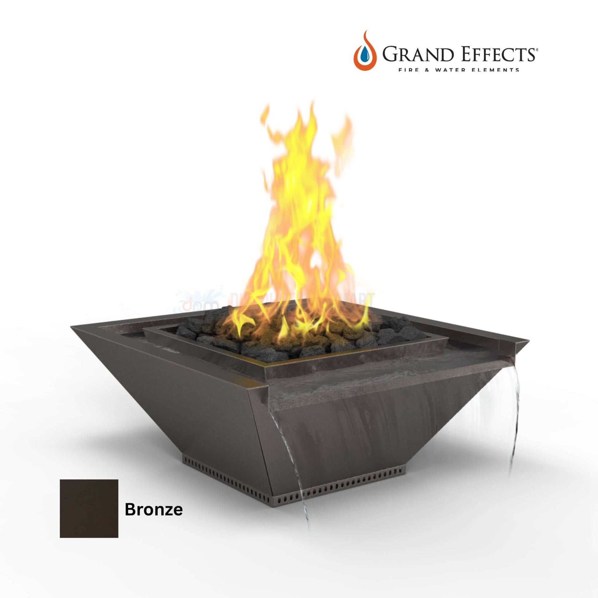 Grand Effects Square Corinthian Fire & Water Bowl in Bronze | DPM | SKU: Artisan Series, Seamless Lip, Metallic Finish