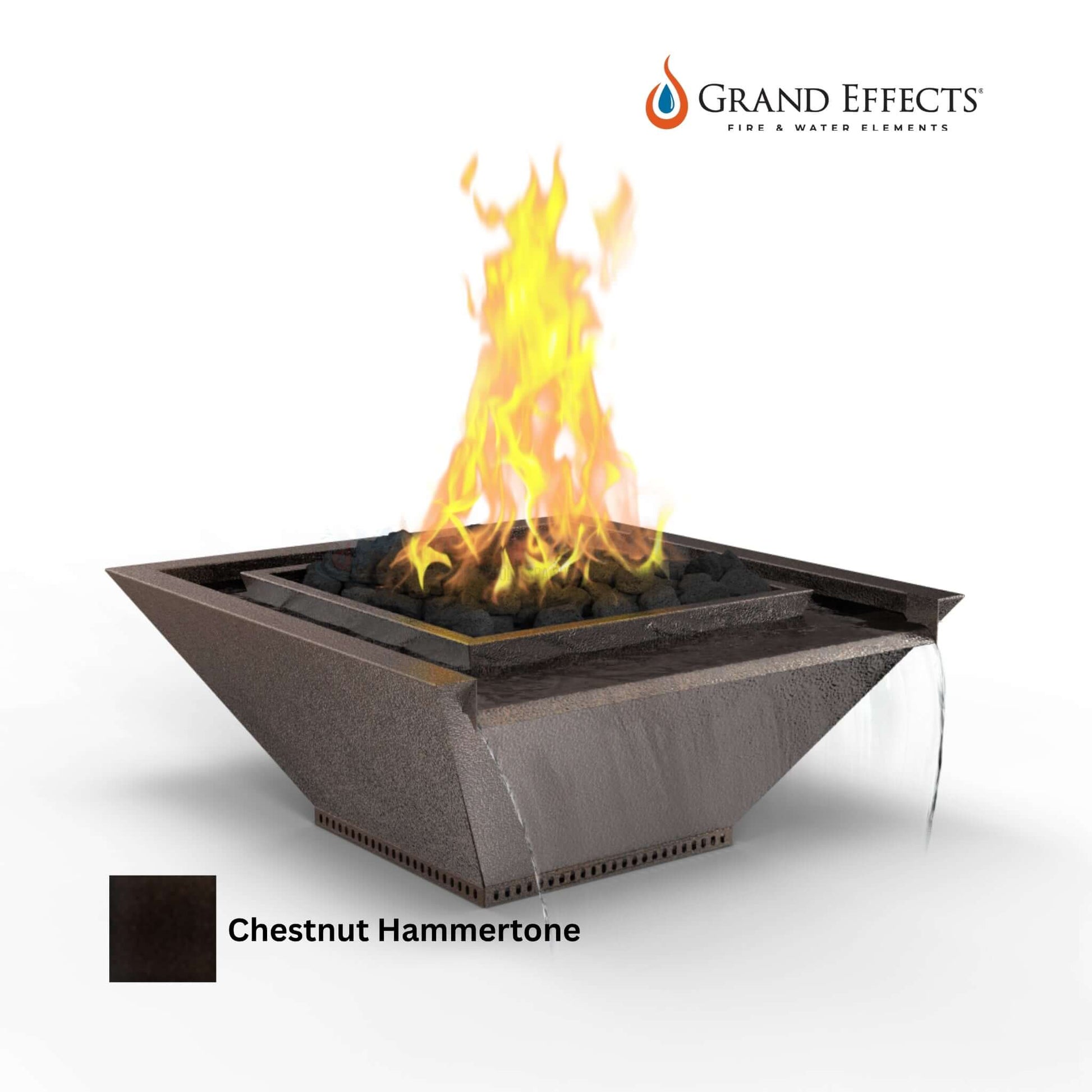 Grand Effects Square Corinthian Fire & Water Bowl in Chestnut Hammertone, DPM SKU: Artisan Series.