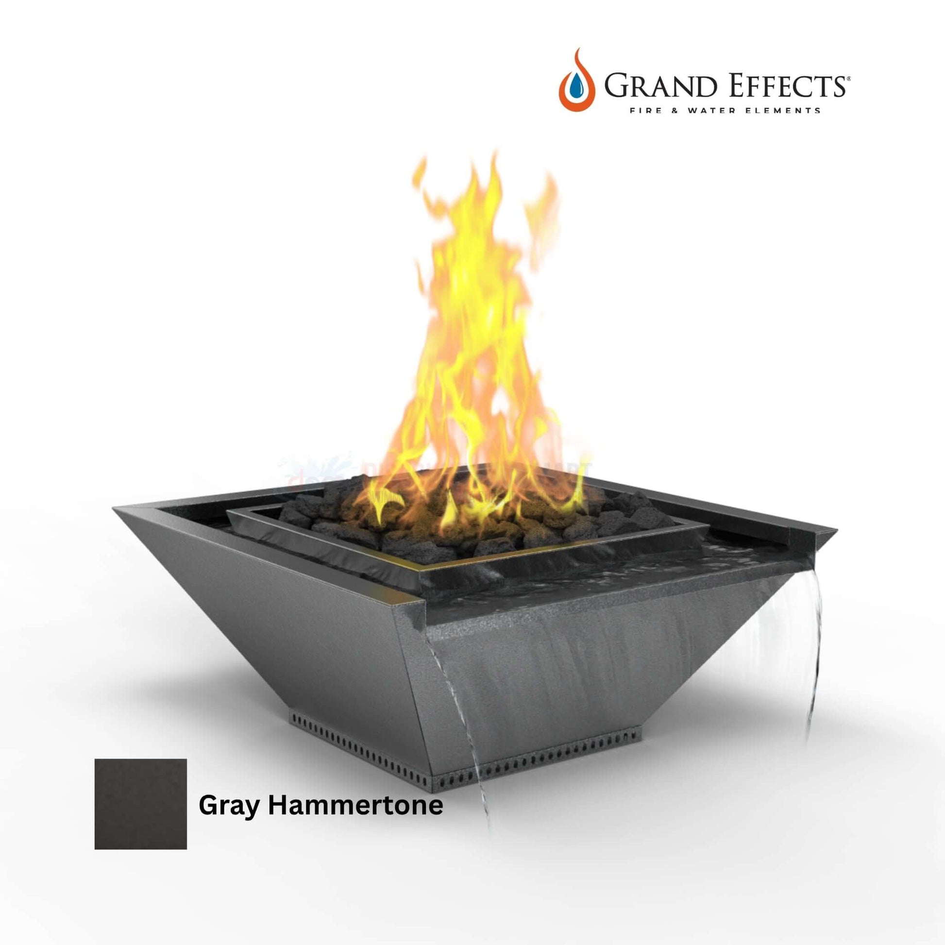 Grand Effects Square Corinthian Fire & Water Bowl in Gray Hammertone, DPM SKU: Artisan Series, seamless design with flames.