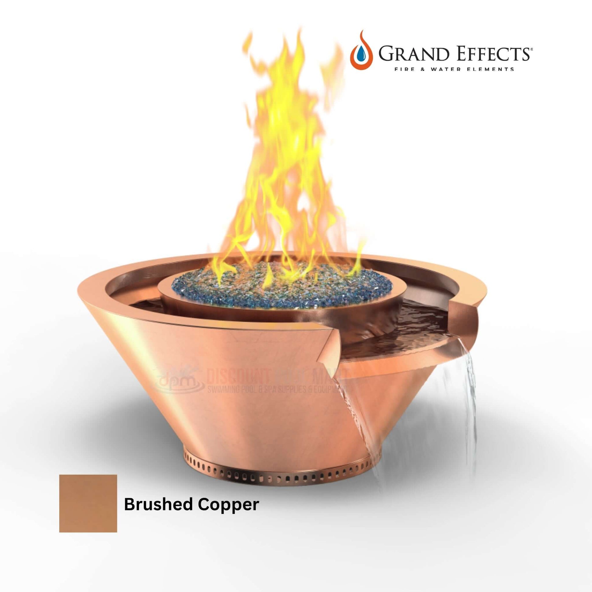Grand Effects Round Essex Fire & Water Bowl in Brushed Copper by Discount Pool Mart DPM - SKU: 12345 - Elegant outdoor feature.