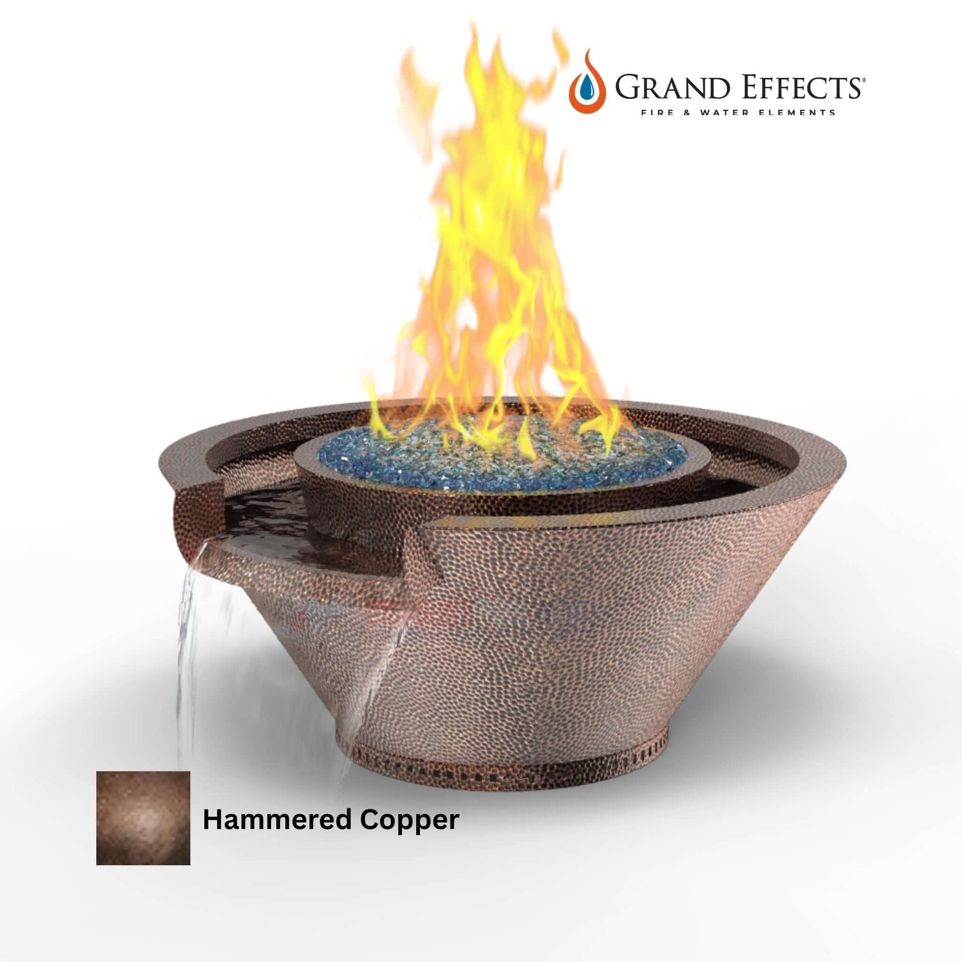 Grand Effects Oil Rubbed Round Essex Fire & Water Bowl in Hammered Copper, SKU: DPM-GrandEffects-FW-01