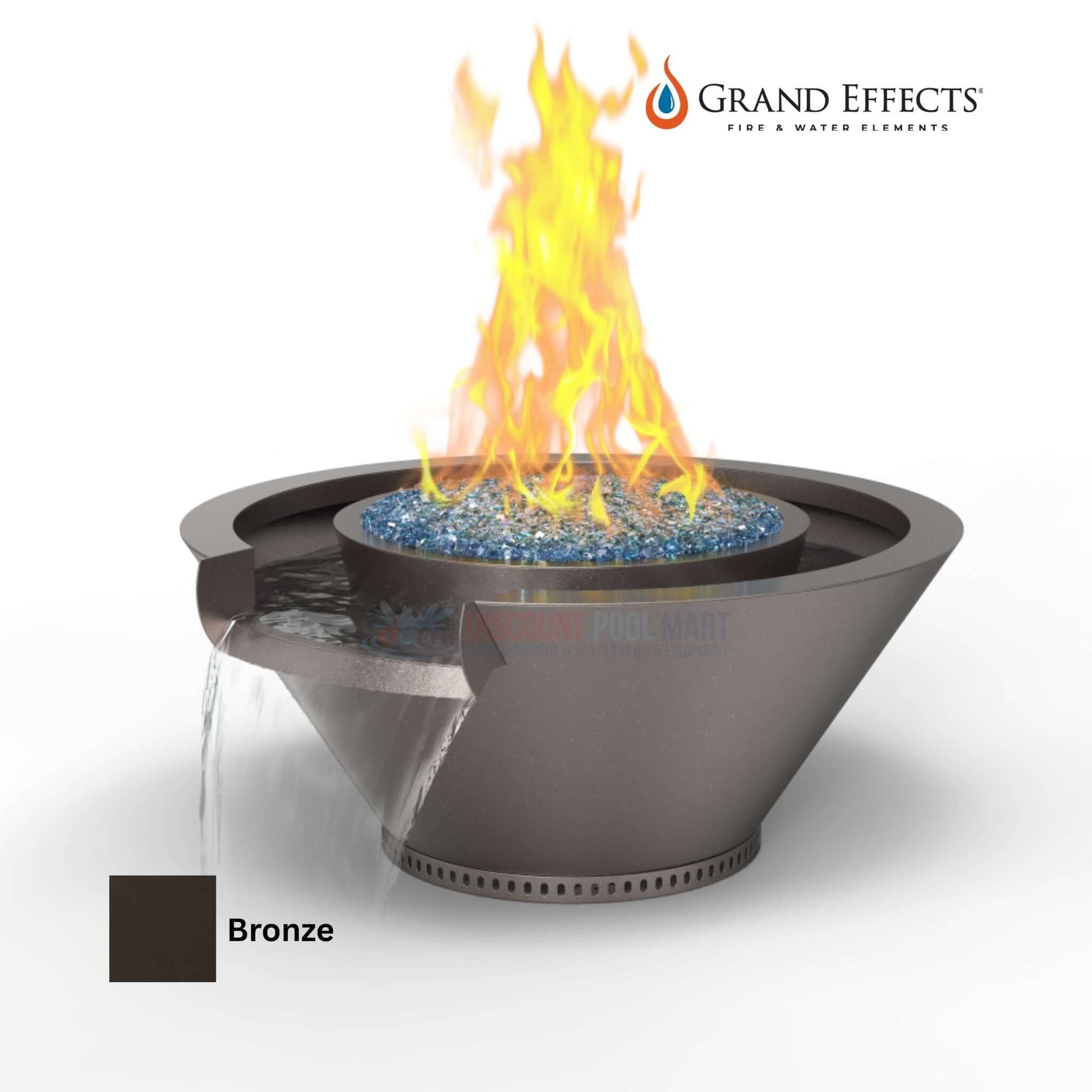 Grand Effects Round Essex Fire & Water Bowl in Bronze by Discount Pool Mart DPM, features seamless lip and metallic finish.