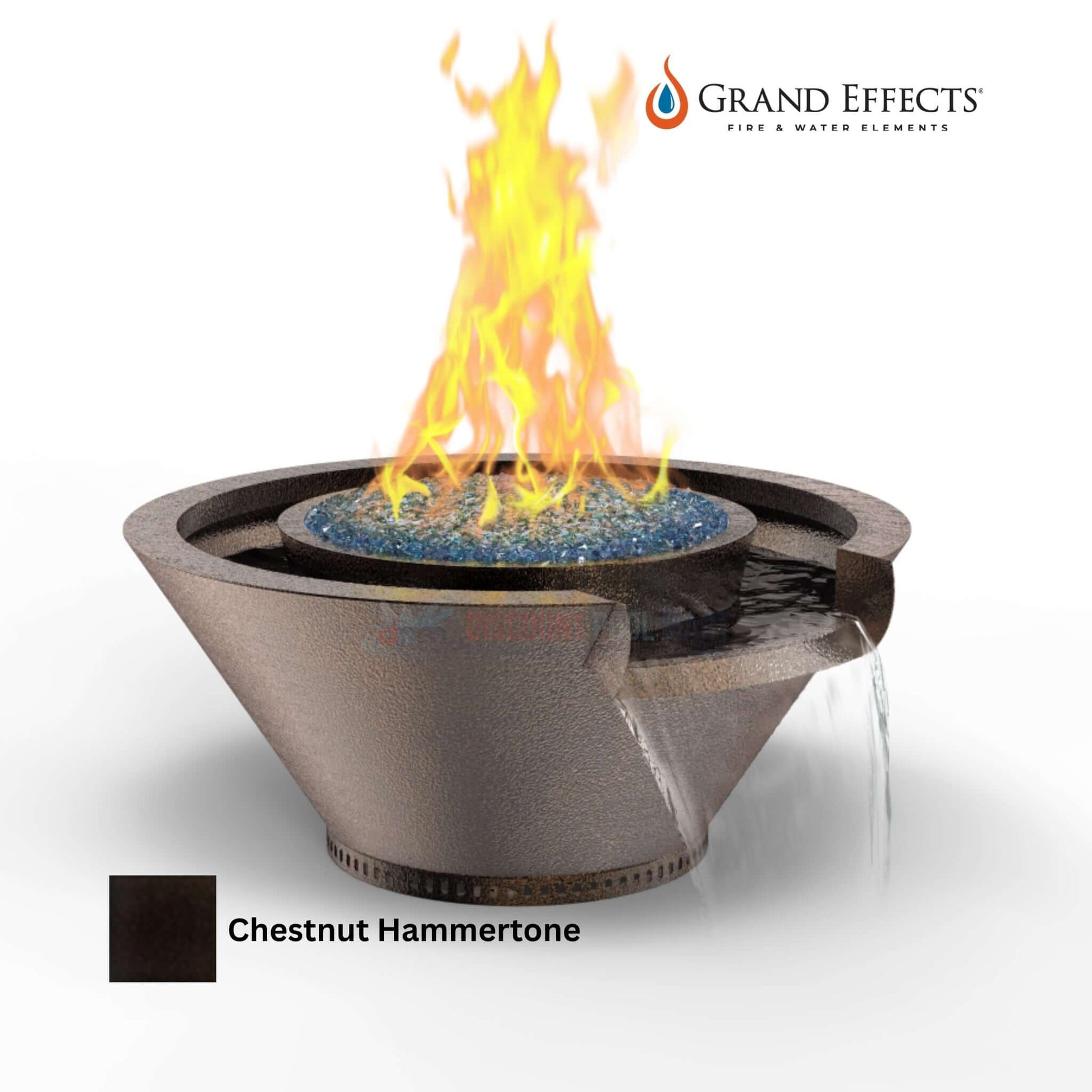 Grand Effects Round Essex Fire & Water Bowl in Chestnut Hammertone, DPM SKU, luxury outdoor firewater feature.