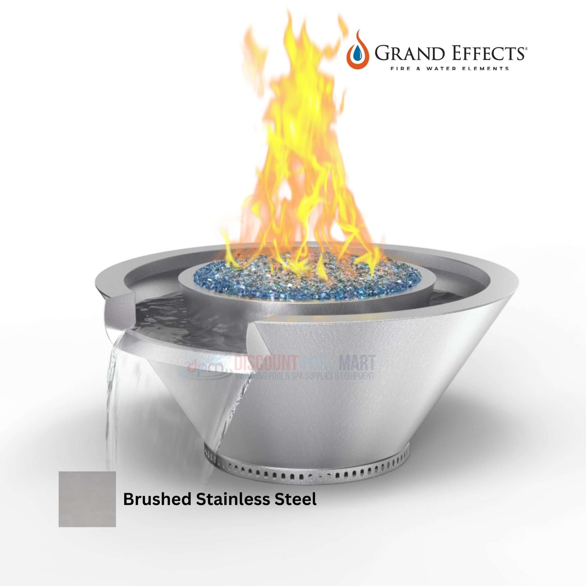 Grand Effects Round Essex Fire & Water Bowl in Brushed Stainless Steel, Artisan Series by Discount Pool Mart DPM.
