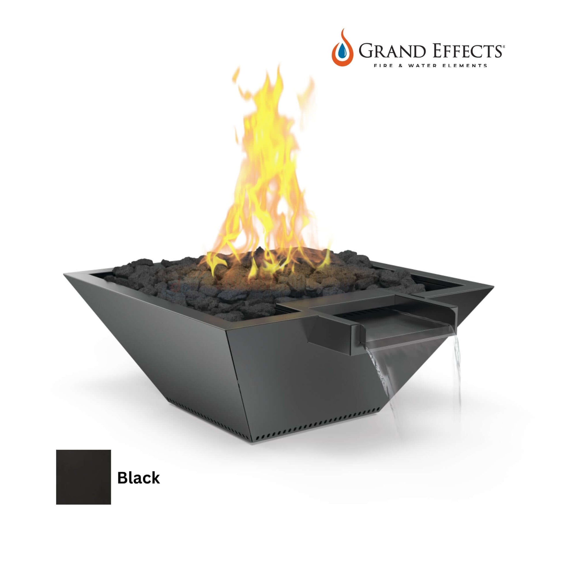 Grand Effects Square Corinthian Fire & Water Bowl in Black Finish by Discount Pool Mart DPM, SKU: GEFWBSK
