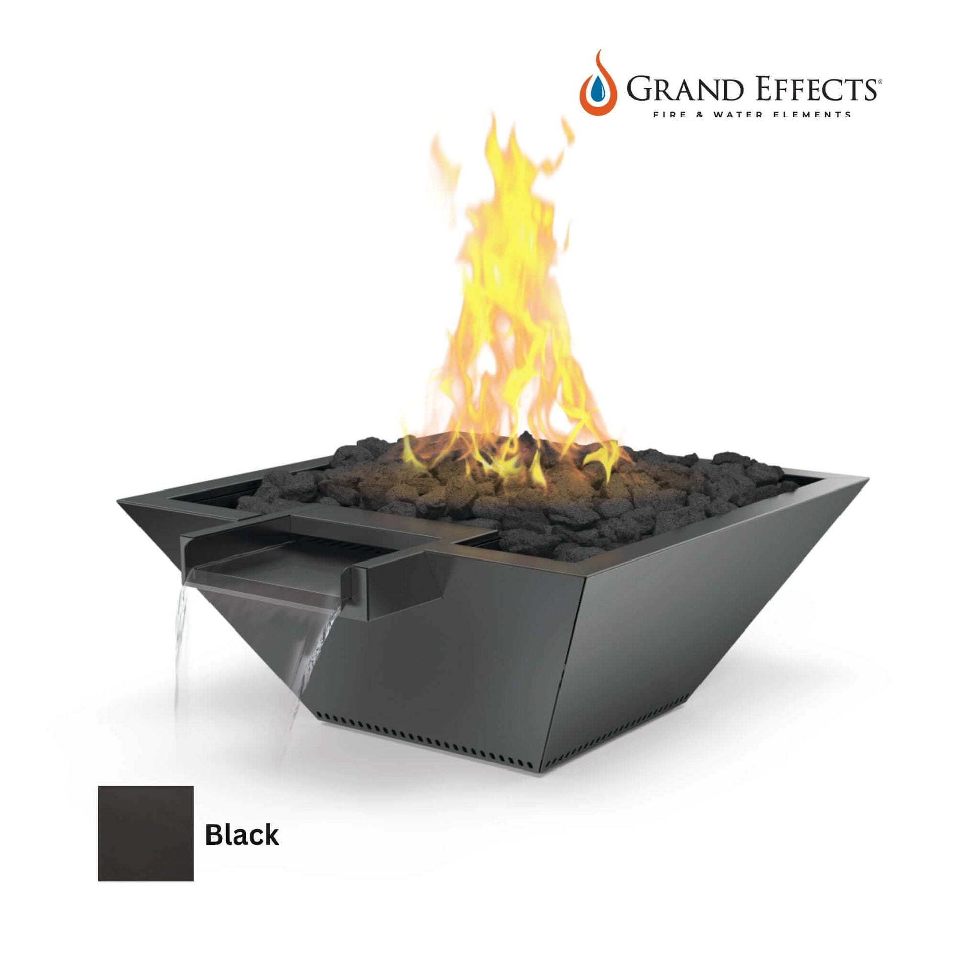 Grand Effects Black Square Corinthian Fire & Water Bowl | DPM | Metallic Finish | SKU: Bowl-Brand3-Black