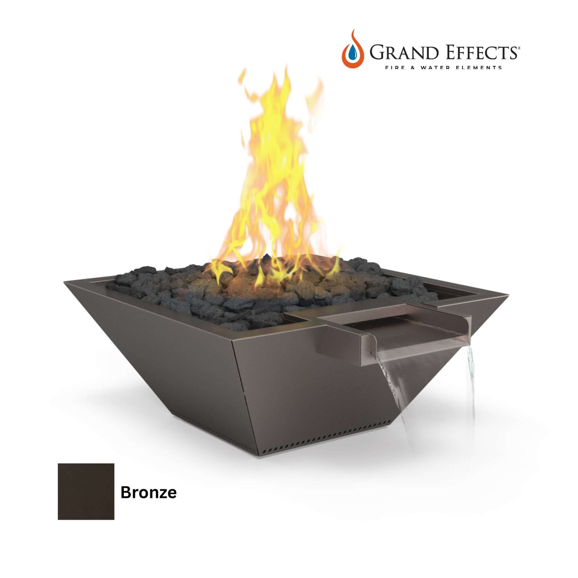Grand Effects Square Corinthian Fire & Water Bowl in Bronze, DPM SKU #12345, perfect for outdoor spaces.