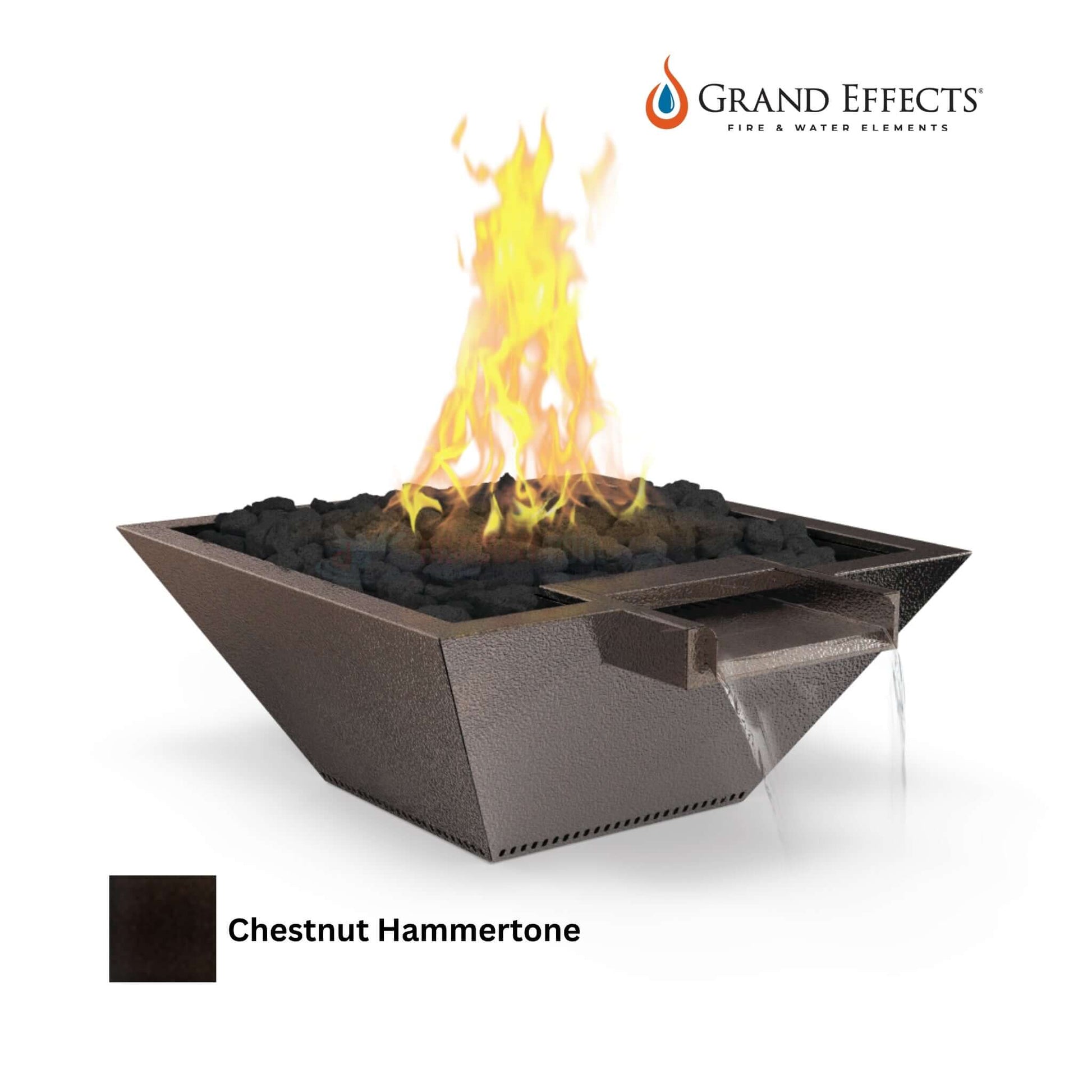 Grand Effects Square Fire & Water Bowl in Chestnut Hammertone, featuring flames and water elements, SKU DPM.