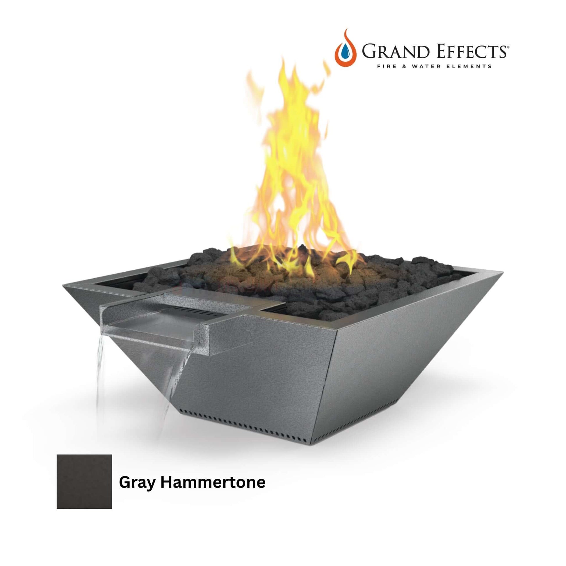 Grand Effects Square Corinthian Fire & Water Bowl in Gray Hammertone by Discount Pool Mart DPM, SKU: 0012345