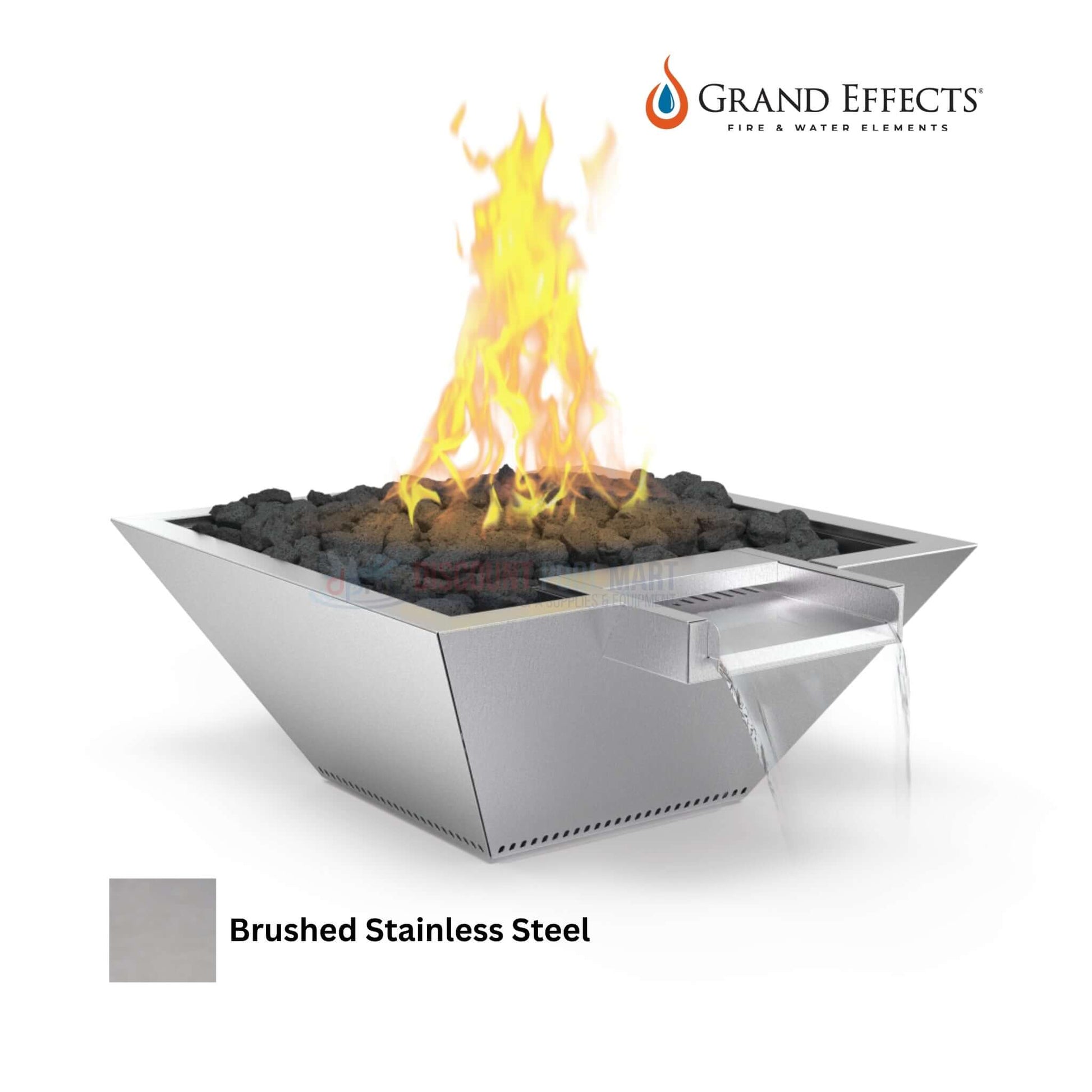 Grand Effects Square Corinthian Fire & Water Bowl in Brushed Stainless Steel by Discount Pool Mart DPM, SKU: BOW-123.