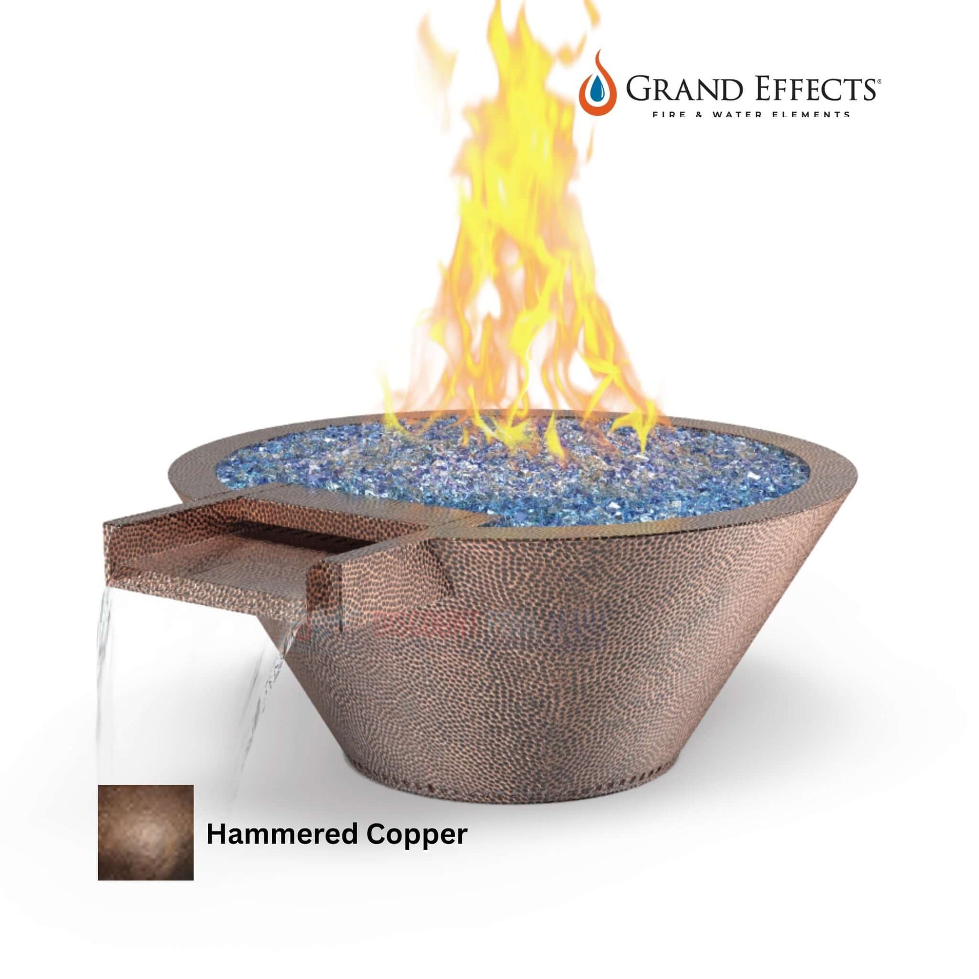 Grand Effects Oil Rubbed Round Essex Fire & Water Bowl in Hammered Copper, SKU DPM, premium outdoor feature by Discount Pool Mart.