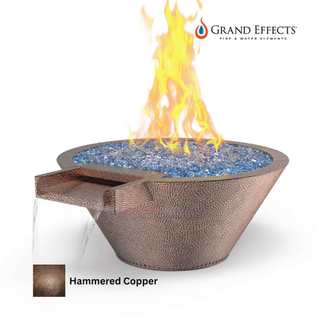 Grand Effects Oil Rubbed Round Essex Fire & Water Bowl in Hammered Copper, SKU DPM, premium outdoor feature by Discount Pool Mart.