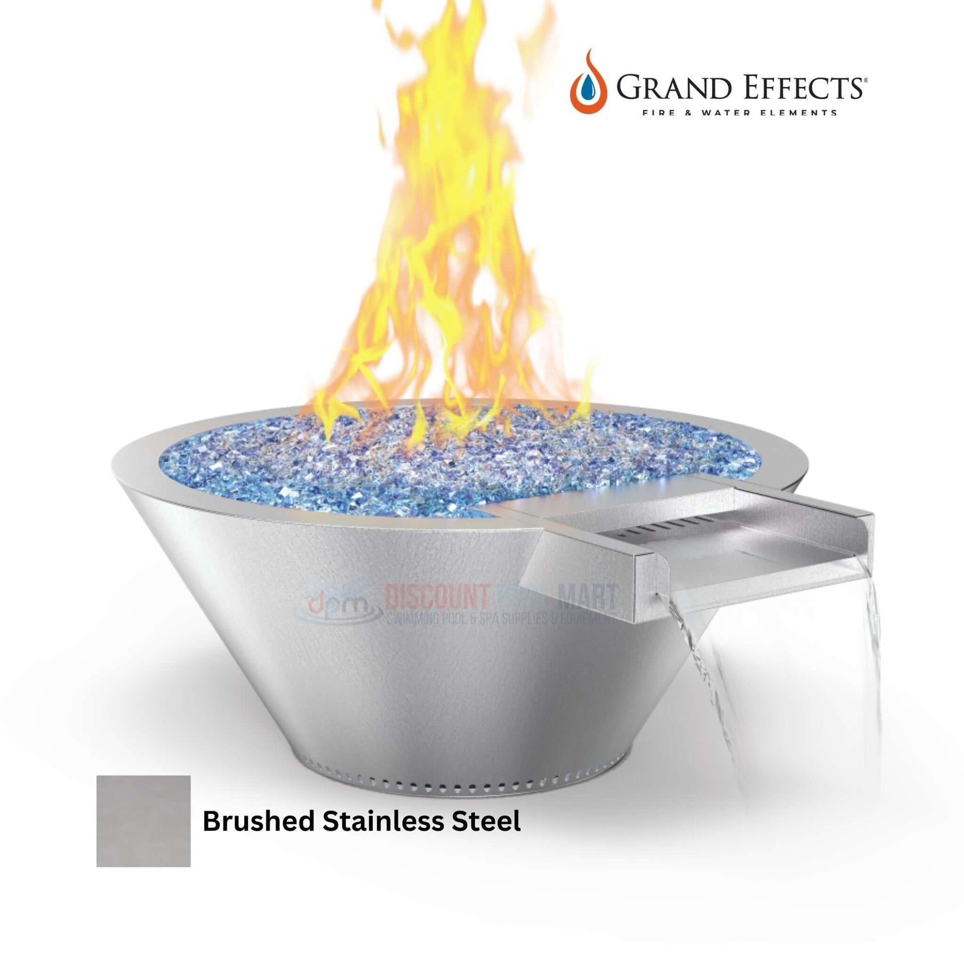 Grand Effects Round Essex Fire & Water Bowl in Brushed Stainless Steel by Discount Pool Mart DPM, SKU: Builder Series