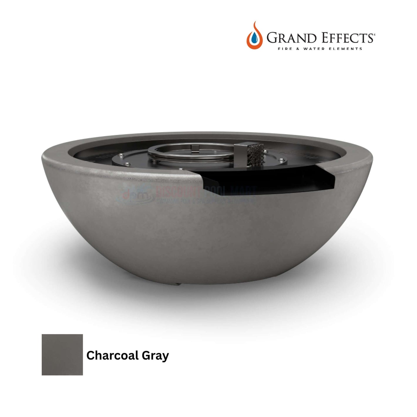 Grand Effects Legacy Fire & Water Bowl in Charcoal Gray, durable concrete design, SKU: DPM, Discount Pool Mart.
