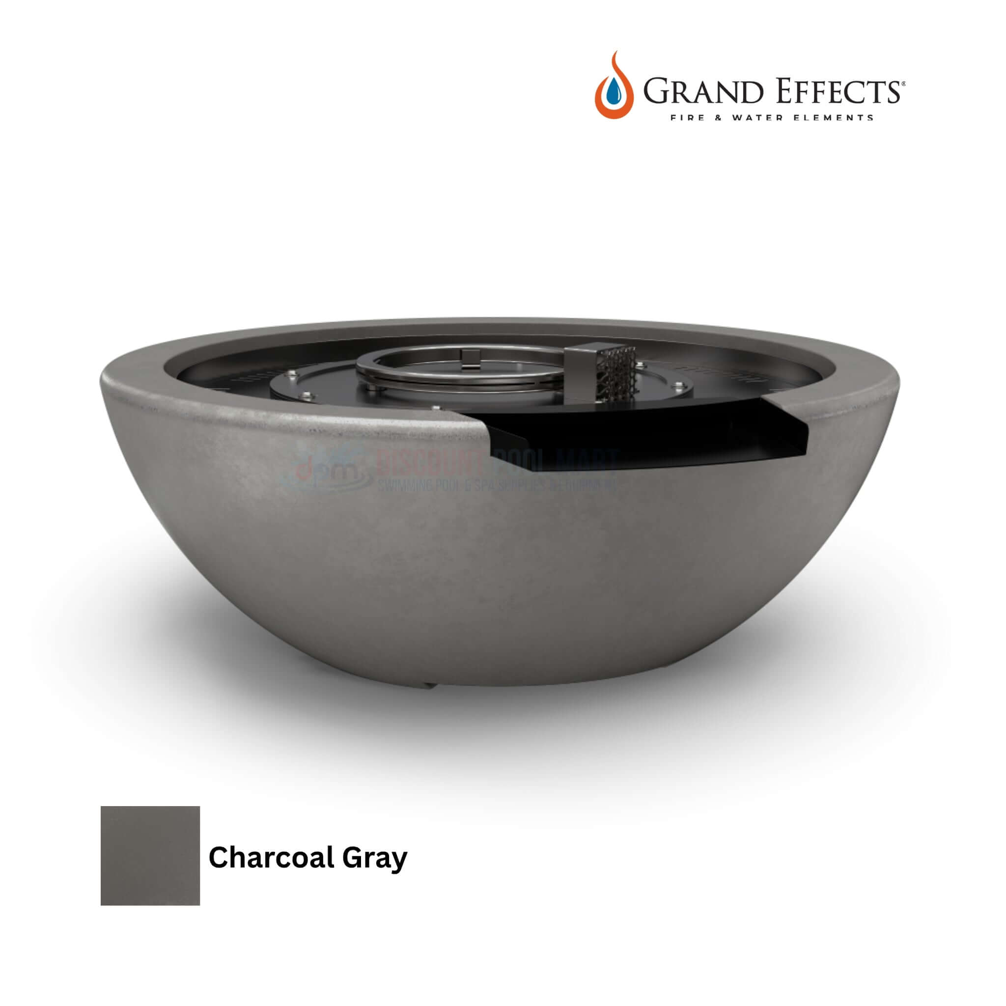 Grand Effects Legacy Fire & Water Bowl in Charcoal Gray, durable concrete design, SKU: DPM, Discount Pool Mart.