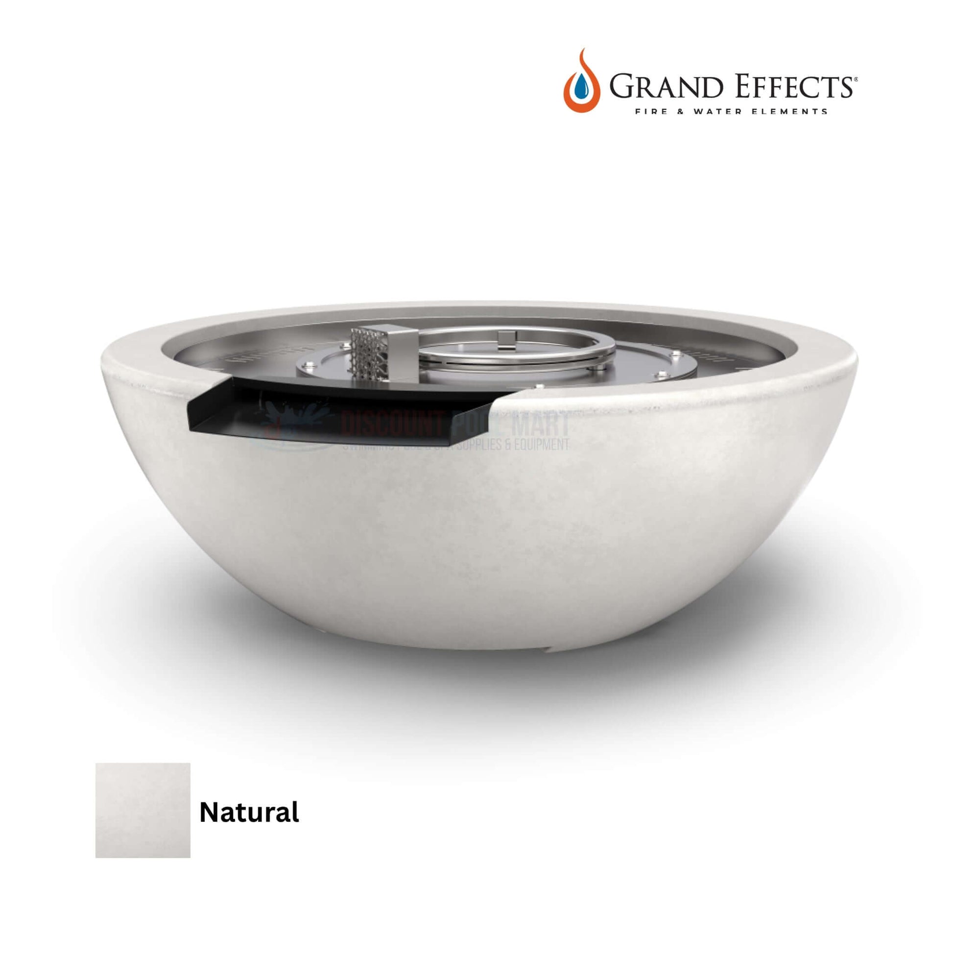Grand Effects Legacy Fire & Water Bowl in Natural Concrete, SKU DPM, from Discount Pool Mart - outdoor water feature.