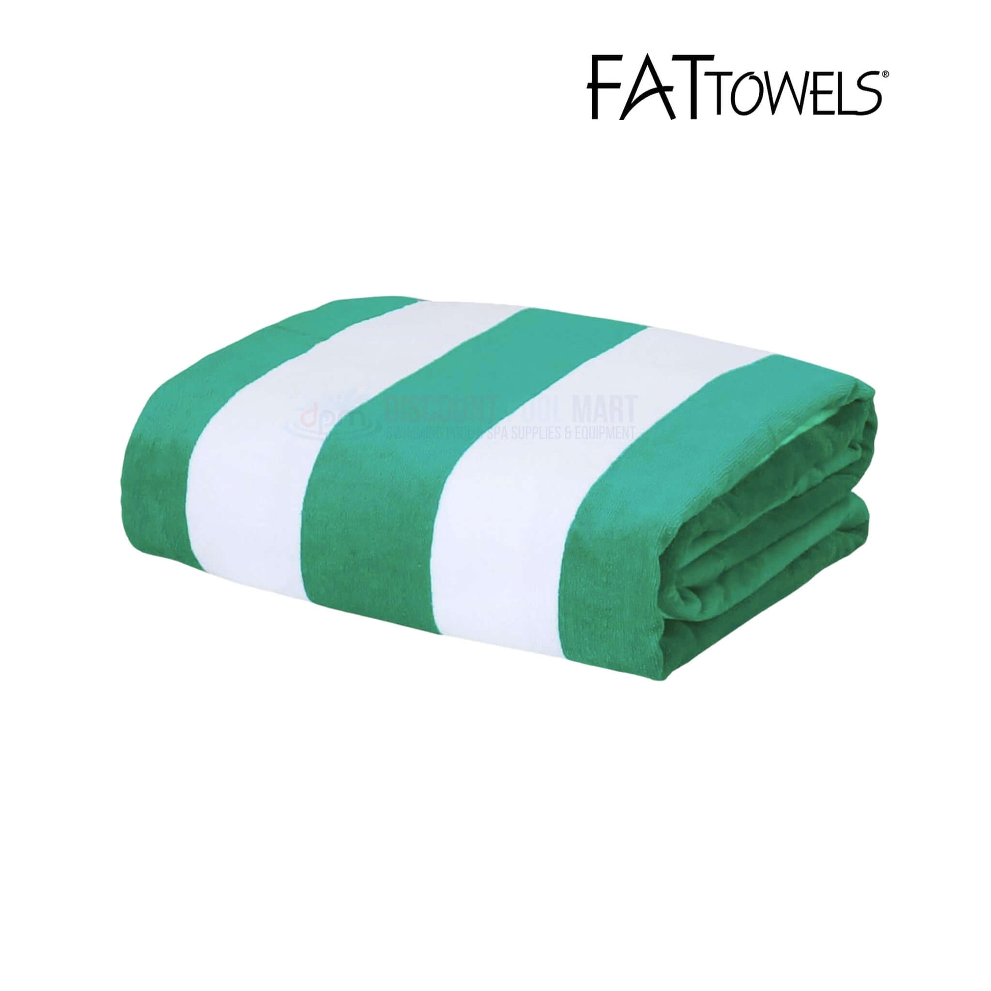 FatTowels Cabana Stripe Velour Beach Towel in green, 35" x 60", from Discount Pool Mart DPM.
