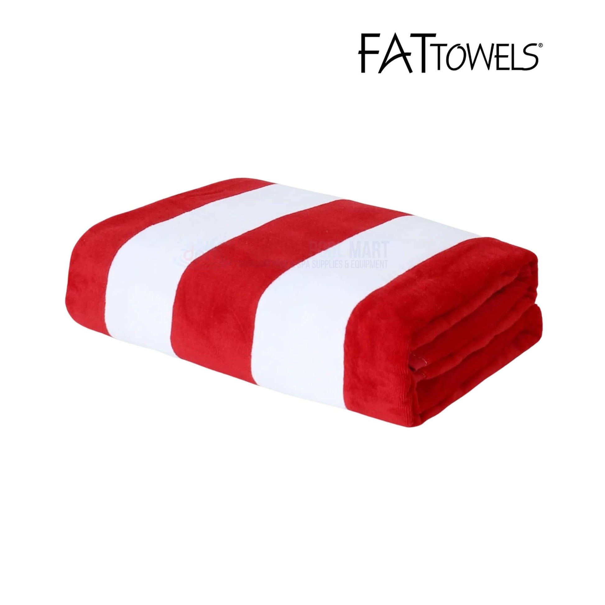 FatTowel Cobana Stripe Velour Beach Towel from Discount Pool Mart, SKU: DPM, 35" x 60", luxurious red and white stripes.