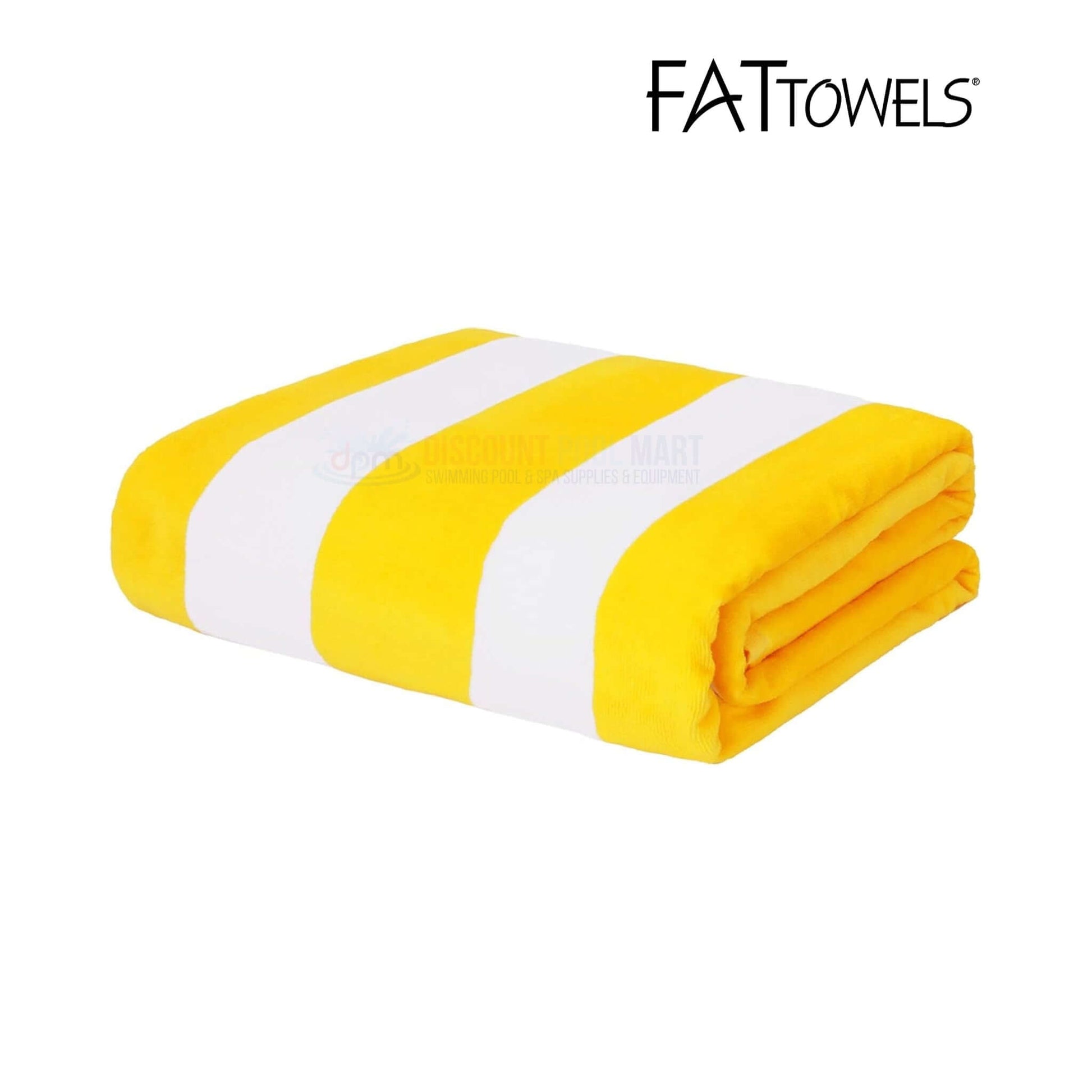 FatTowel Cabana Stripe Velour Beach Towel, 35" x 60", Yellow and White, SKU DPM, Discount Pool Mart