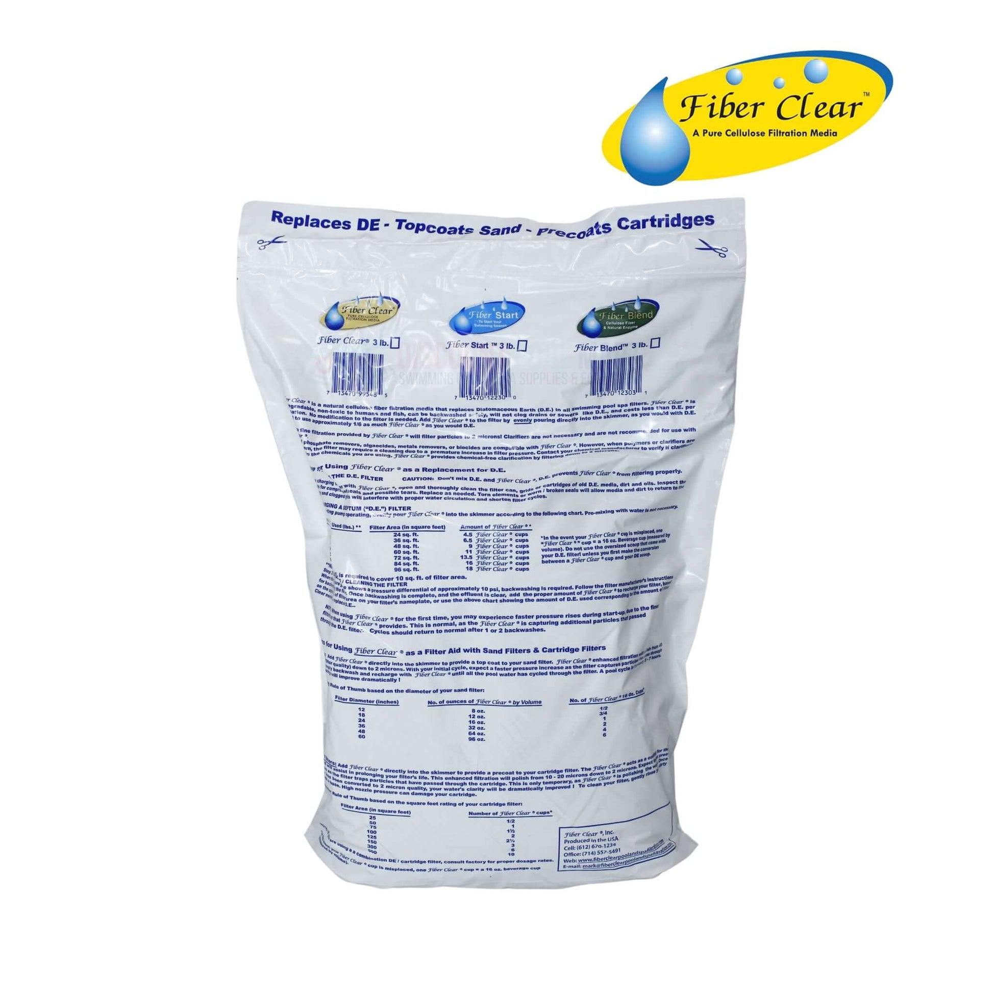 FiberClear Cellulose Media 3LB, eco-friendly DE alternative, enhances pool filtration, Discount Pool Mart DPM.