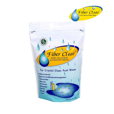 FiberClear Cellulose Media packaging for pool filtration, eco-friendly, 9 oz, from Discount Pool Mart (DPM) for crystal clear water.