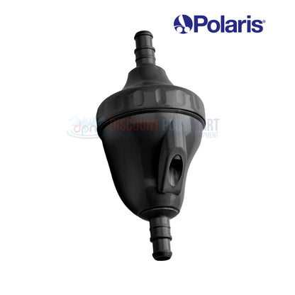 G62 | Polaris Cleaner Back Up Valve in black with hose connectors, essential for pool maintenance from Discount Pool Mart.