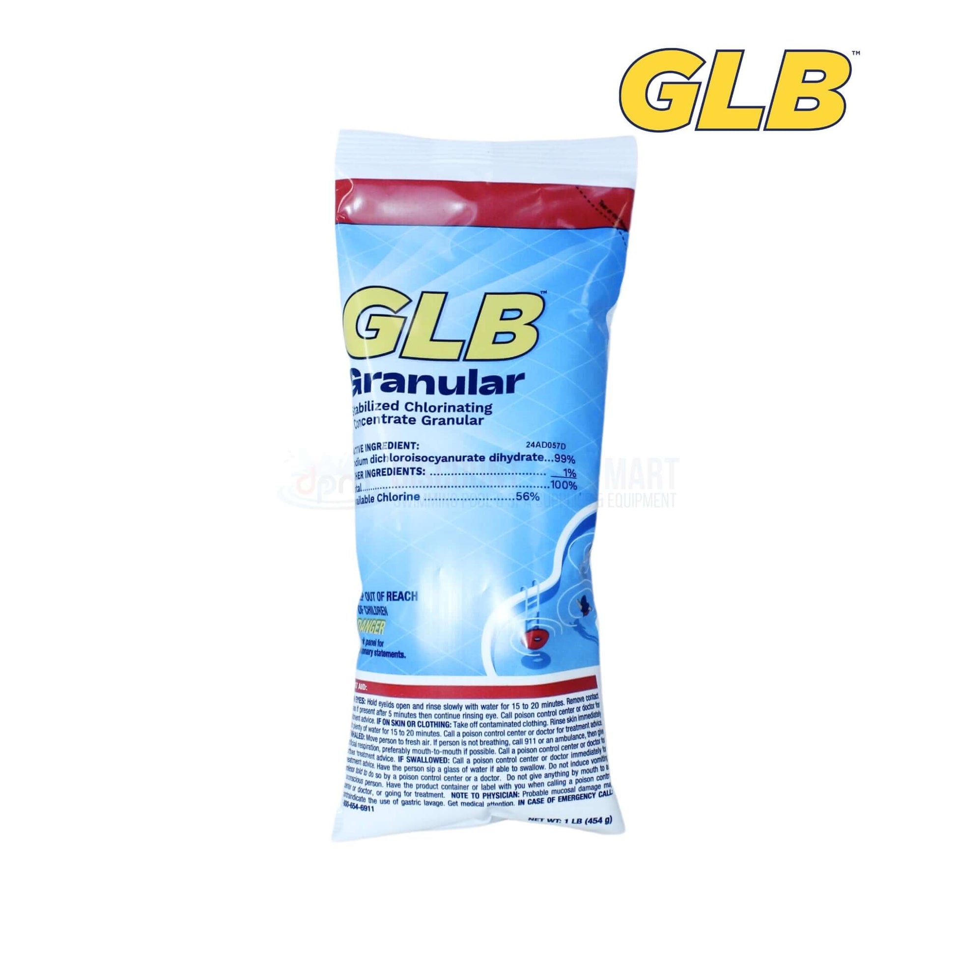 GLB Stabilized Granular Chlorine 1 lb 71001A for swimming pools, available at Discount Pool Mart DPM.