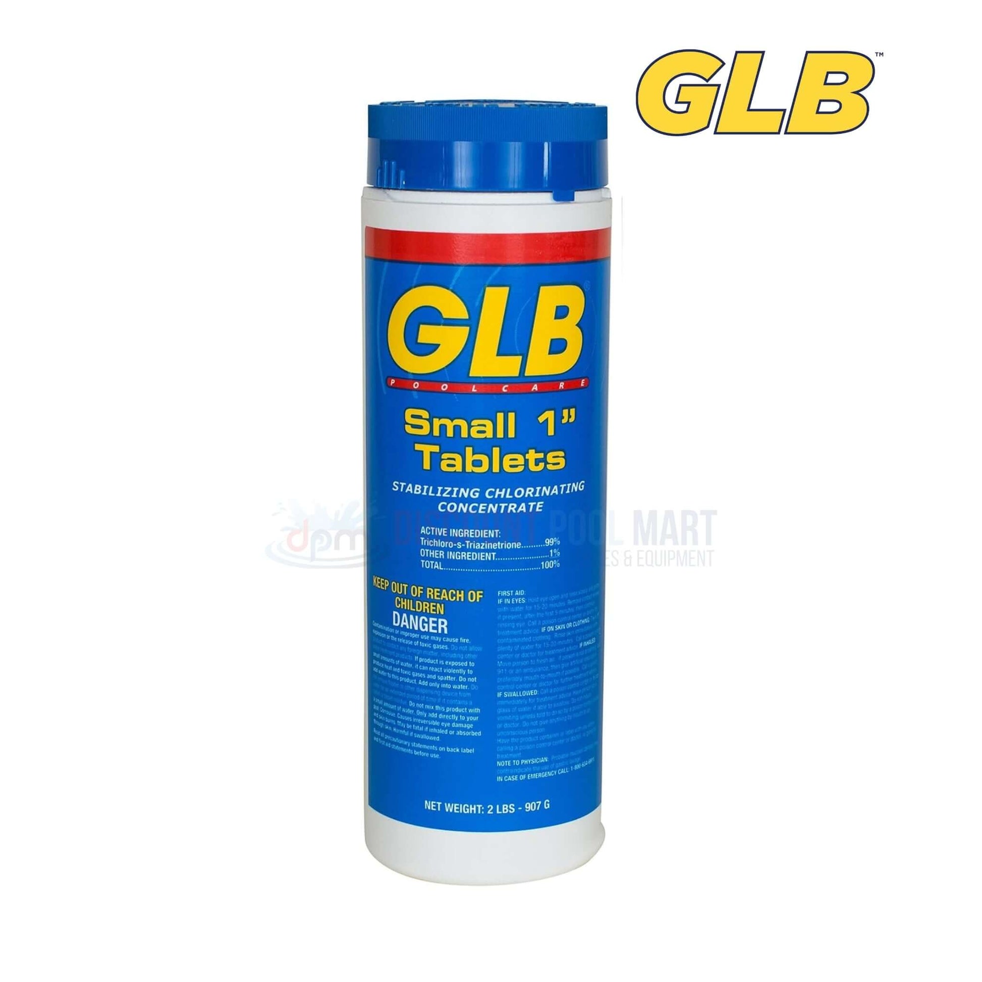 GLB Small Chlorine Sanitizing Tablets 1 inch 2lb 71250A by Discount Pool Mart DPM for pool and spa sanitation