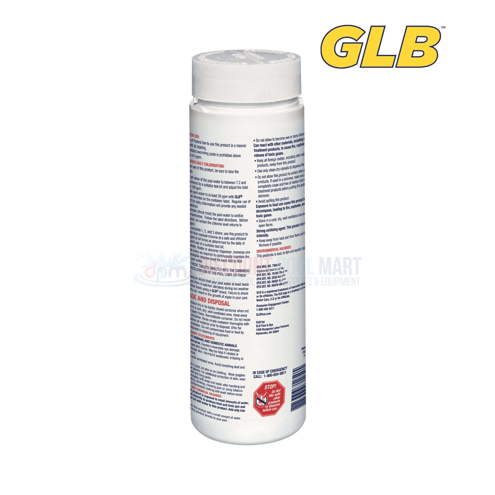 GLB Small Chlorine Sanitizing Tablets 1" 2lb model 71250A from Discount Pool Mart DPM for pool spa sanitation.