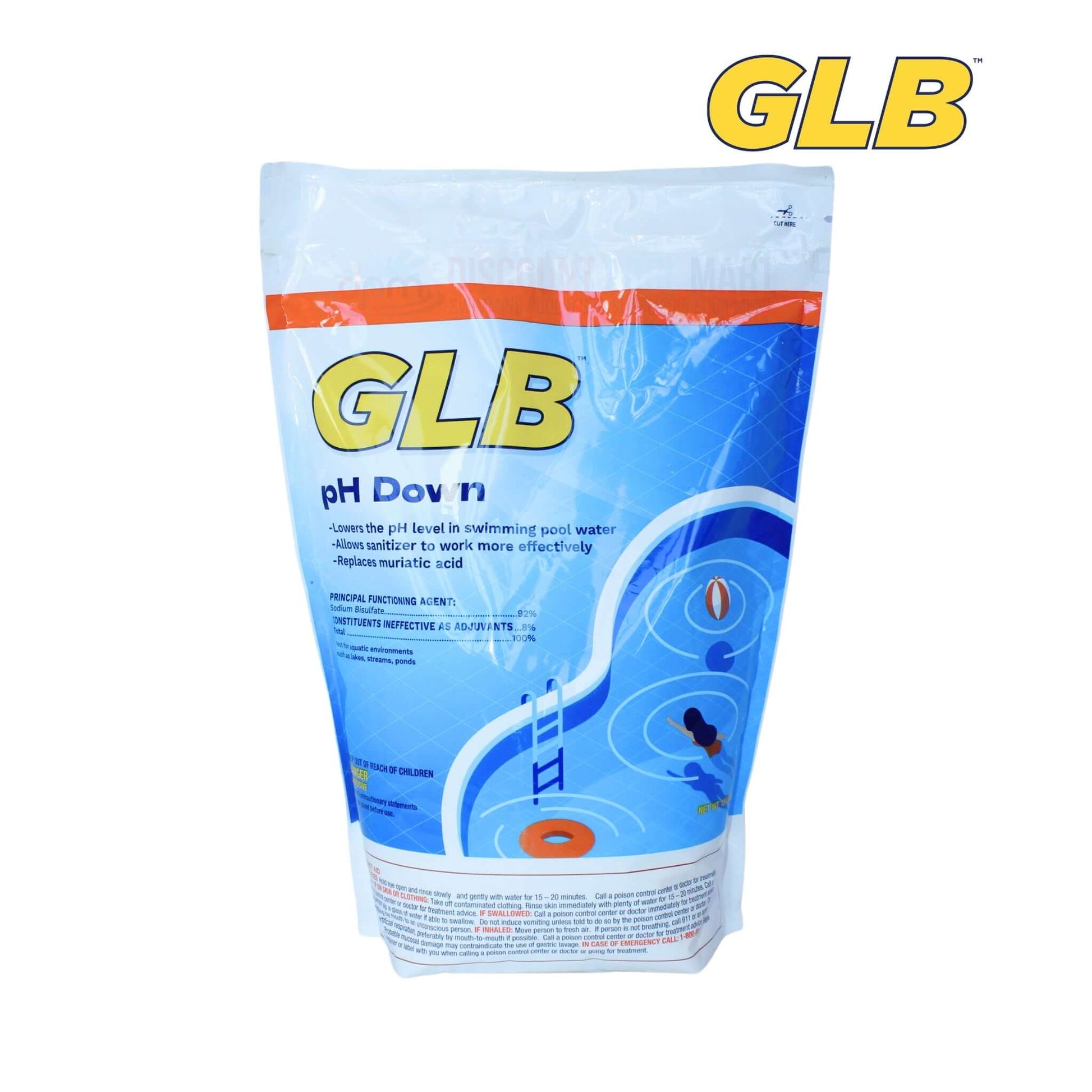 GLB pH Down Balancer 10 lbs for pools by Discount Pool Mart. Fast-acting formula to lower pH safely and efficiently.