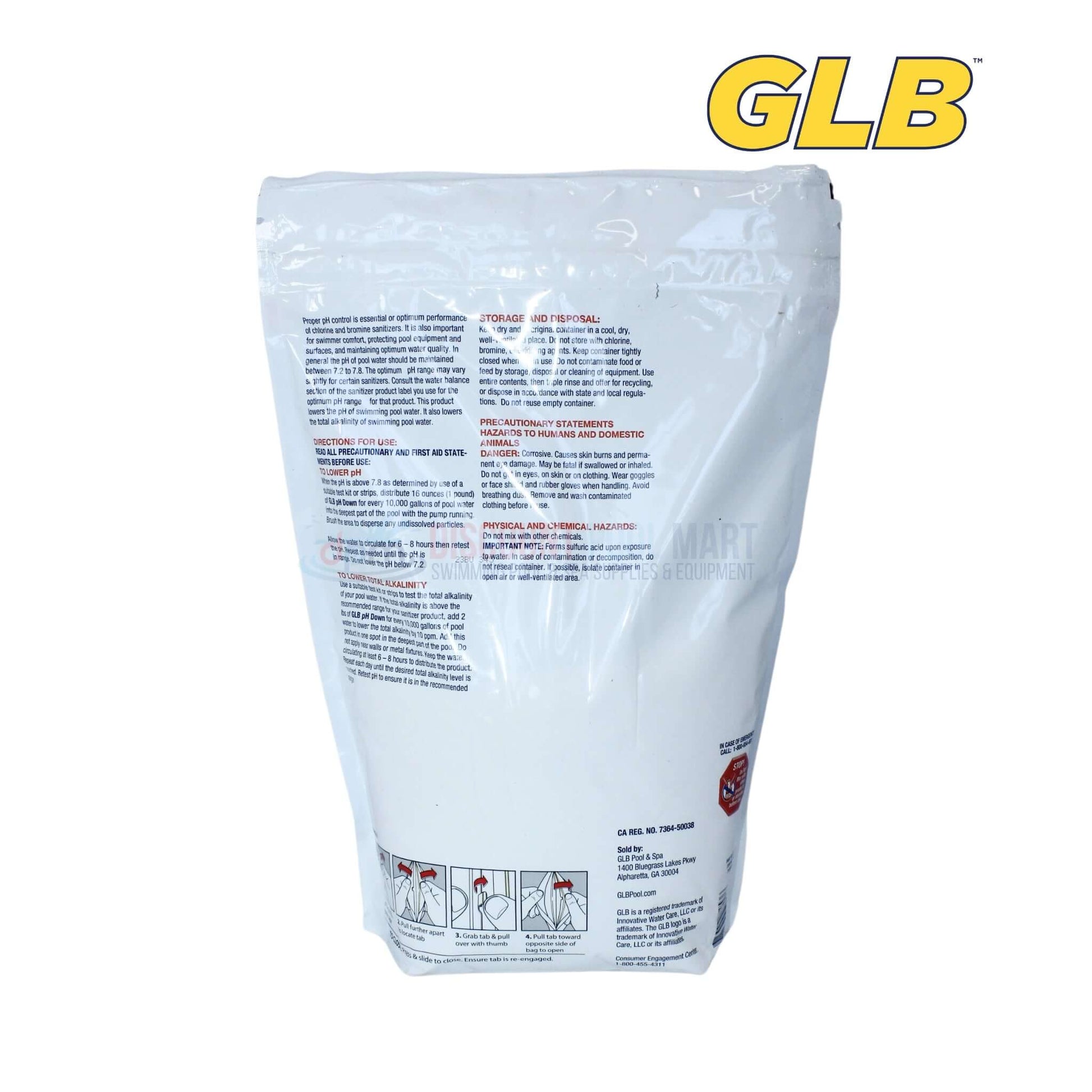 GLB pH Down Balancer 10 lbs package displayed for Discount Pool Mart DPM, effective pool pH control and maintenance.