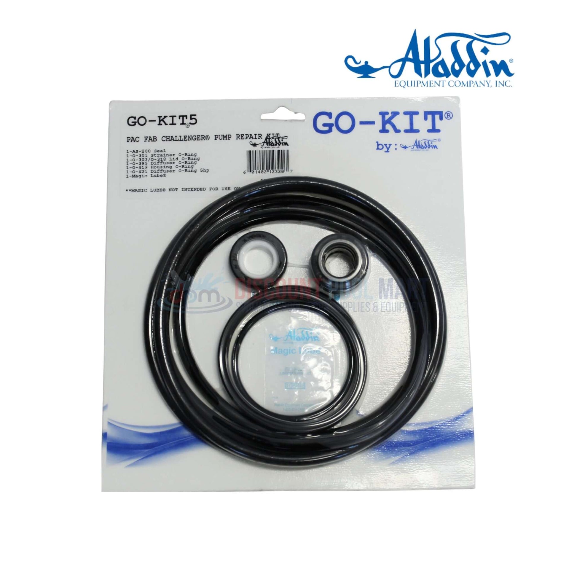GO-KIT5 | Aladdin Pentair Challenger Pump O-Ring Repair Kit displayed in packaging, featuring various O-rings for pump maintenance, by Discount Pool Mart.