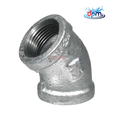 Galvanized 45 Degree Elbow Fitting 3/4" from Discount Pool Mart DPM, ideal for gas or water piping systems.