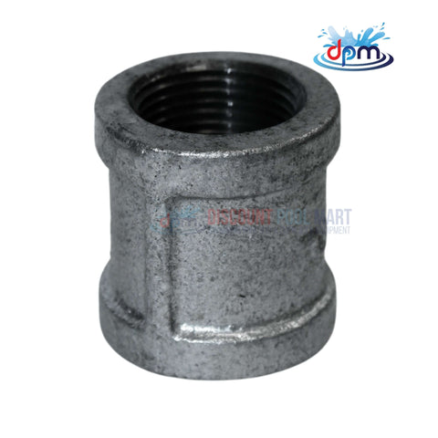 Galvanized Coupling Fitting 3/4 inch by Discount Pool Mart DPM, durable steel for plumbing and gas systems.