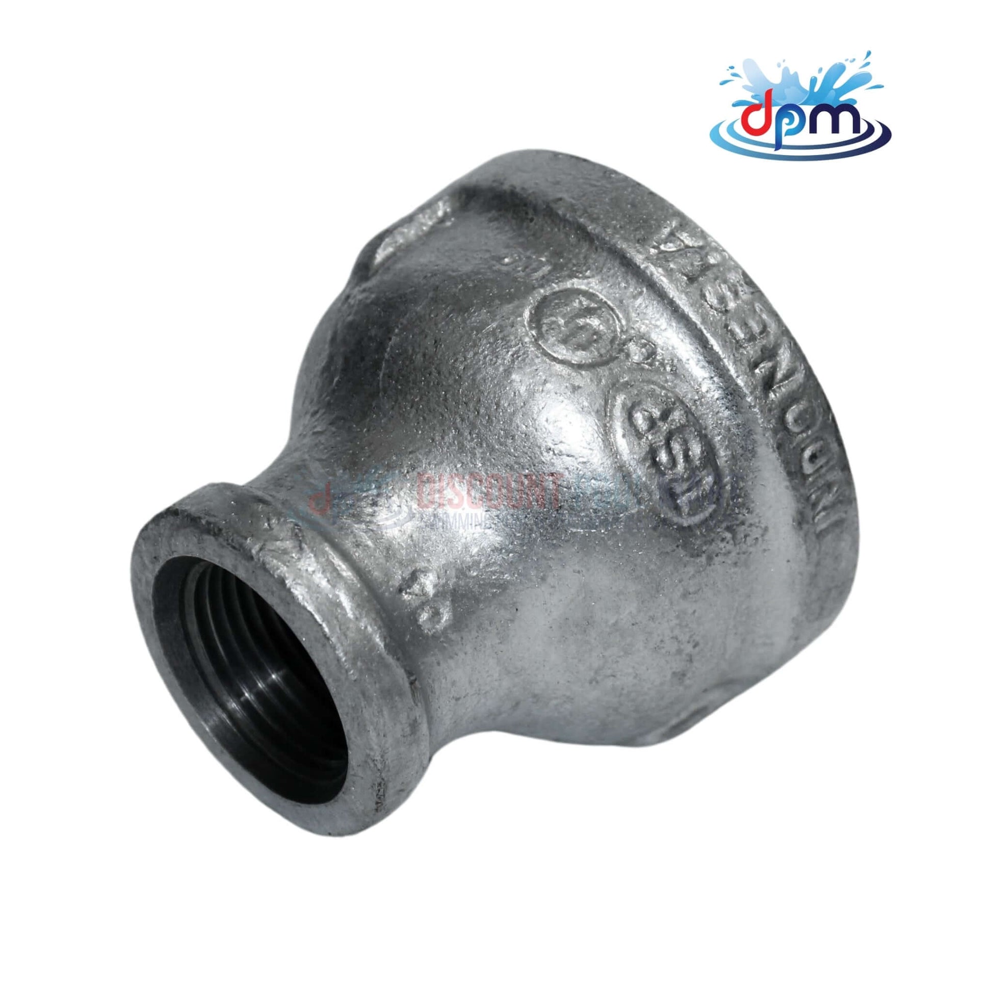 Galvanized Reducer Bushing bell type coupling 1-1/2" x 3/4" from Discount Pool Mart DPM. Durable and corrosion resistant.