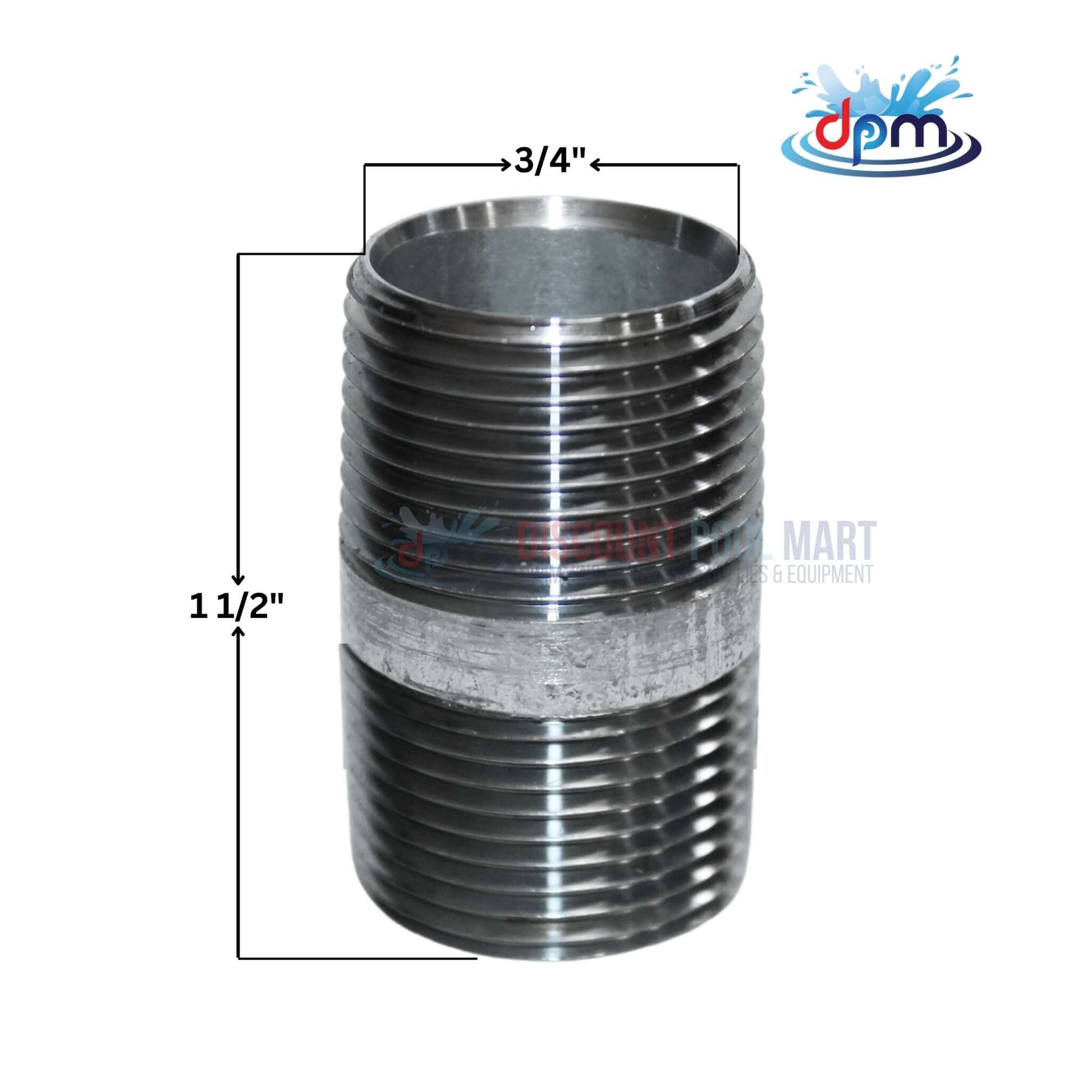 Galvanized Steel Nipple 3/4" x 1.5" for plumbing from Discount Pool Mart DPM, offering corrosion resistance.