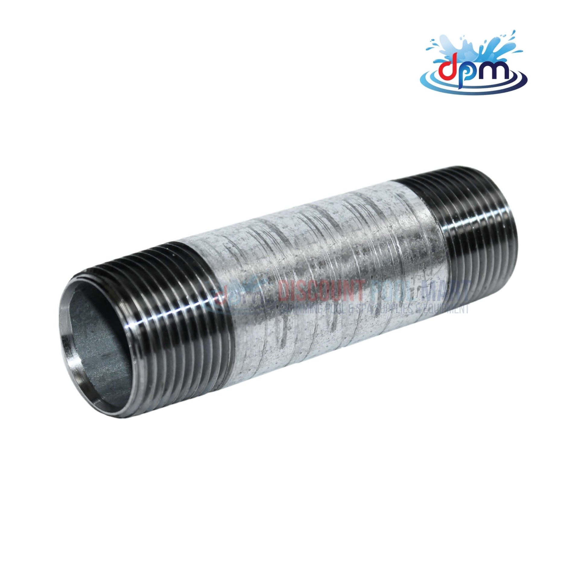 Galvanized Steel Nipple 3/4" x 4.5" from Discount Pool Mart DPM, ideal for plumbing and piping systems.