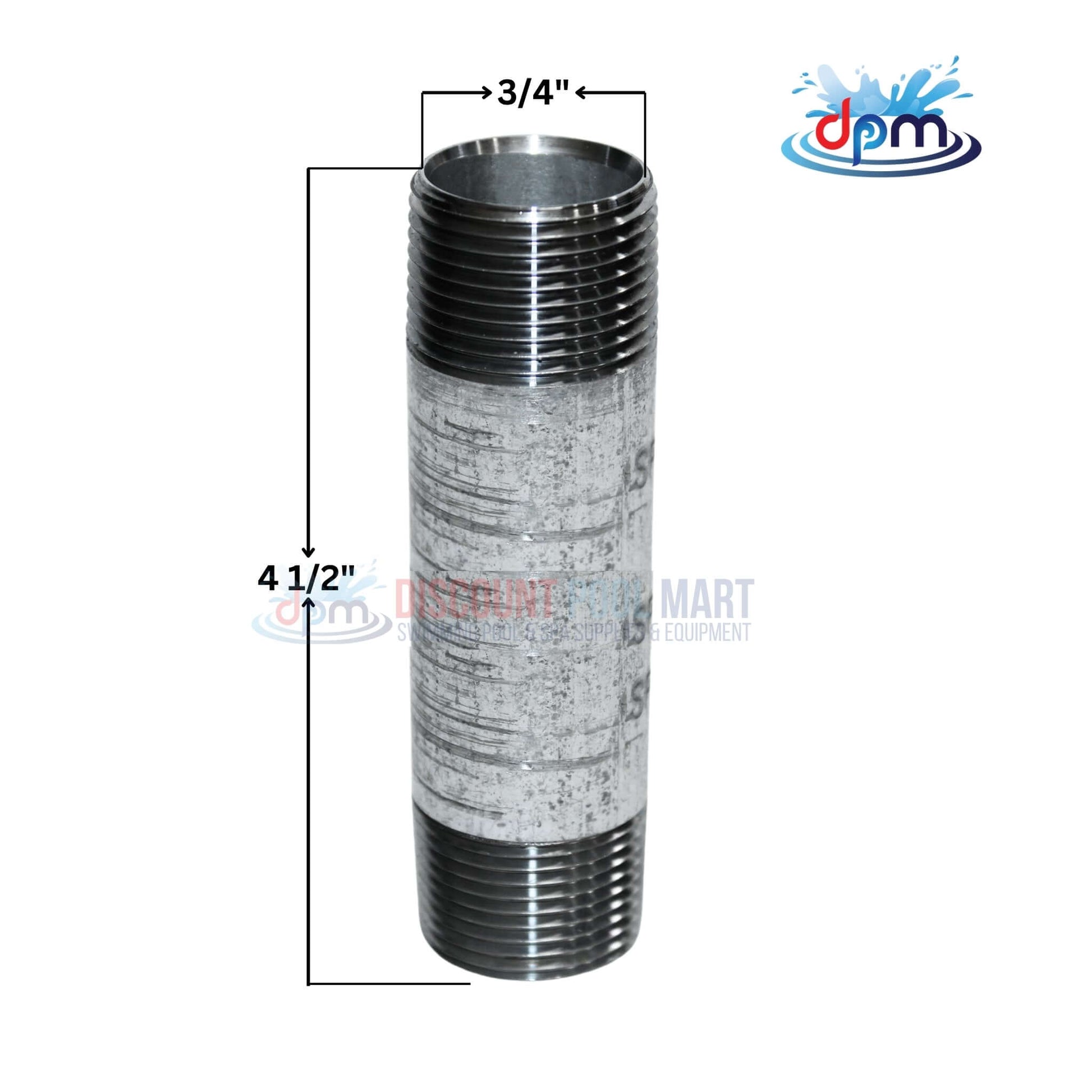 Galvanized Steel Nipple 3/4" x 4.5" from Discount Pool Mart offers corrosion resistance and secure connections for plumbing.