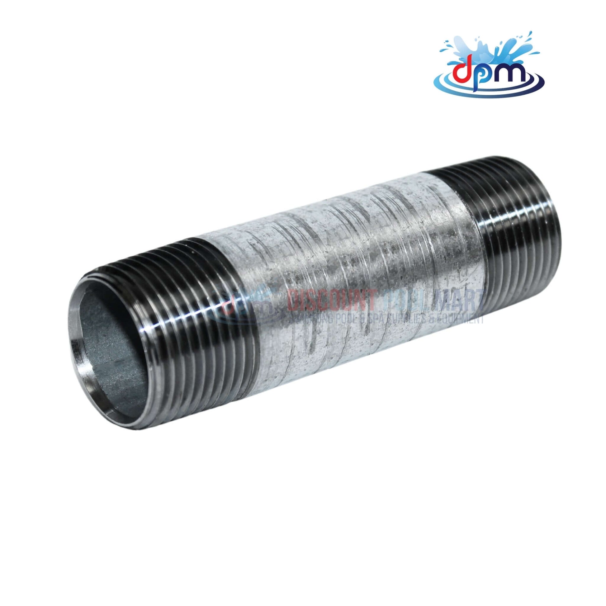 Galvanized Steel Nipple 3/4" x 4" for plumbing by Discount Pool Mart DPM, durable and corrosion-resistant.