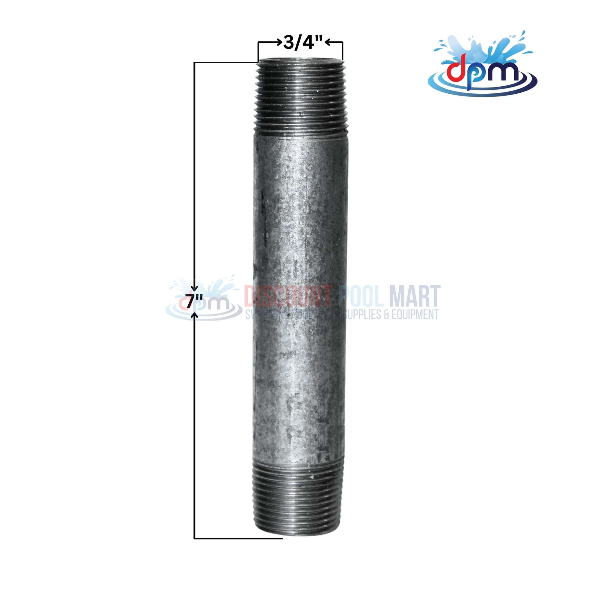 Galvanized Steel Nipple 3/4" x 7" from Discount Pool Mart DPM for plumbing and piping systems.