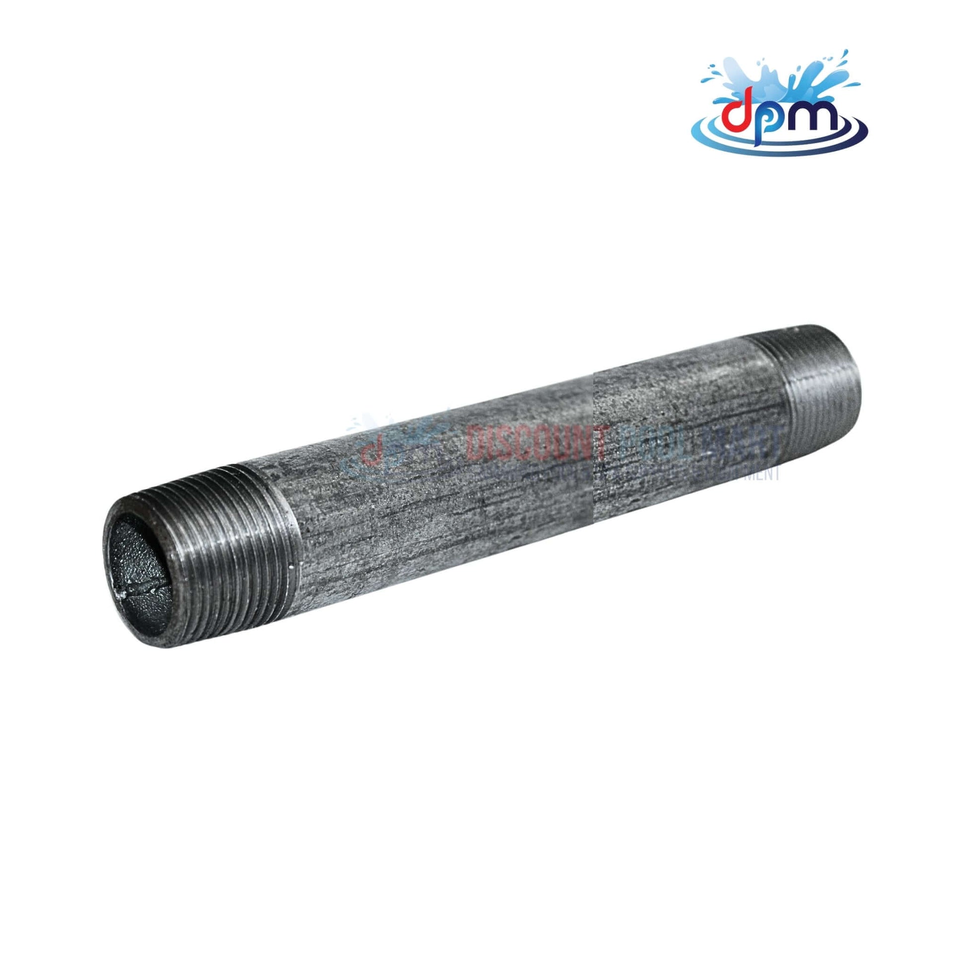 Galvanized Steel Nipple 3/4" x 9" for plumbing at Discount Pool Mart DPM, corrosion-resistant, secure connections.