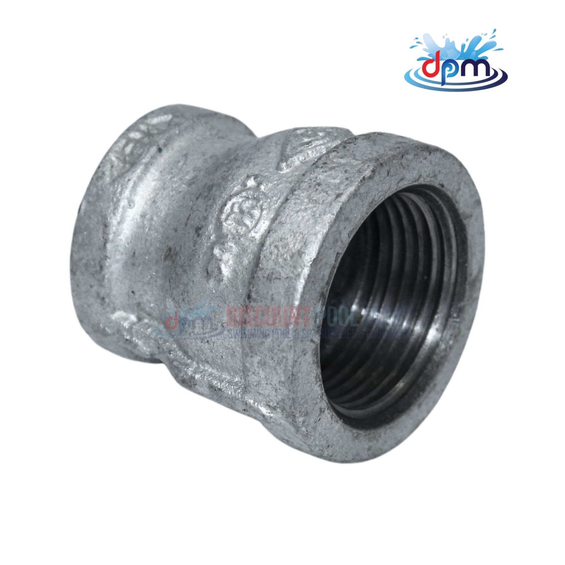 Galvanized Reducer Bushing from Discount Pool Mart, bell type, 1" x 3/4", durable, corrosion-resistant, ideal for fluid systems.
